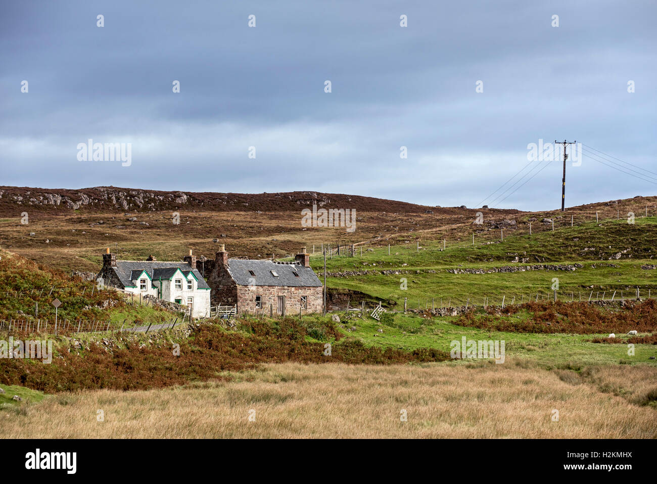 Traditionelle Crofter Hütte, Assynt, Sutherland, Schottisches Hochland, Schottland, UK Stockfoto