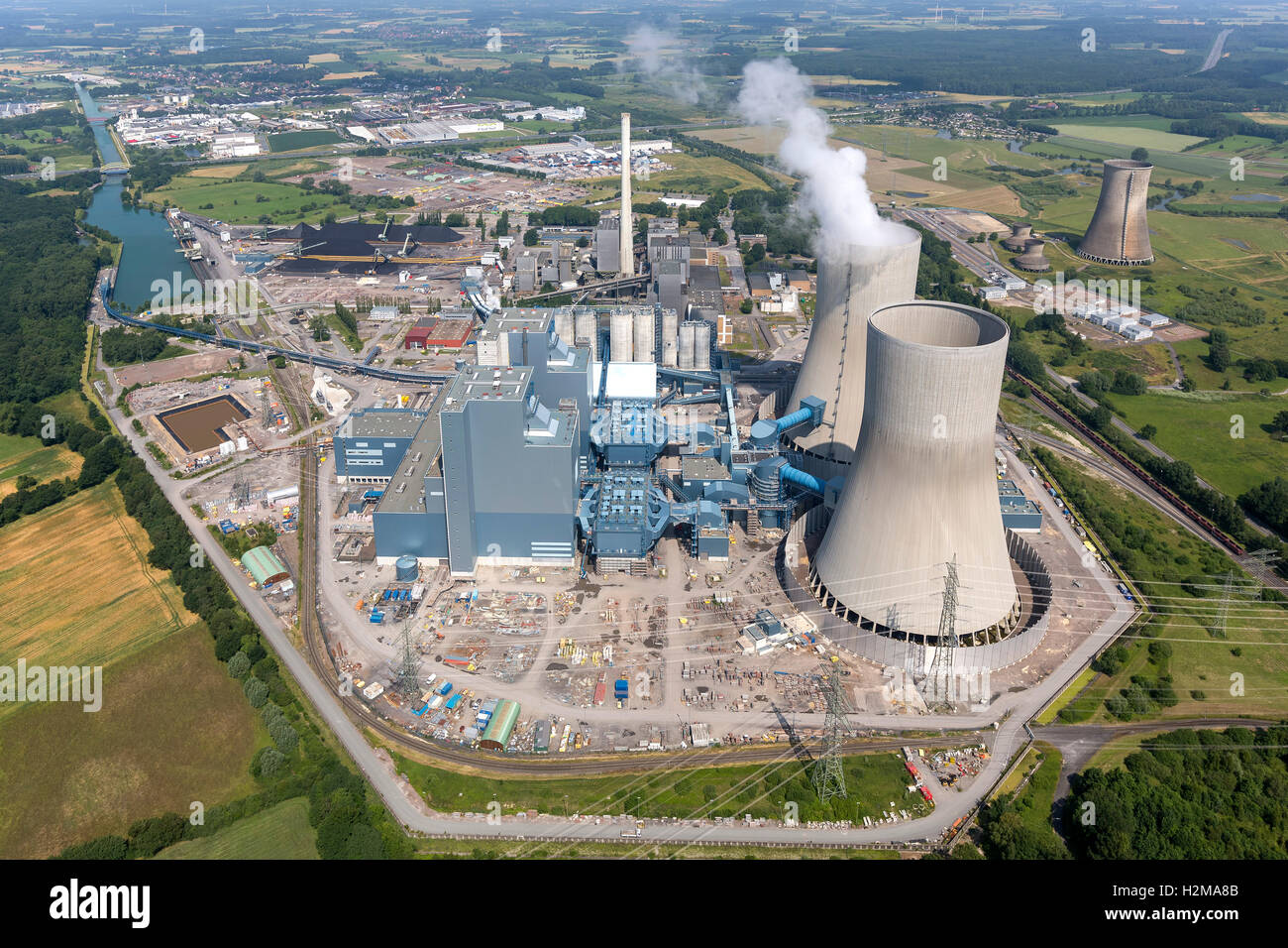 Luftaufnahme, Luftbild von Hamm, Westfalen-Kraftwerk, eine ehemalige  Kernkraftwerk THTR Hamm, Kohle-Kraftwerk, RWE Power Stockfotografie - Alamy