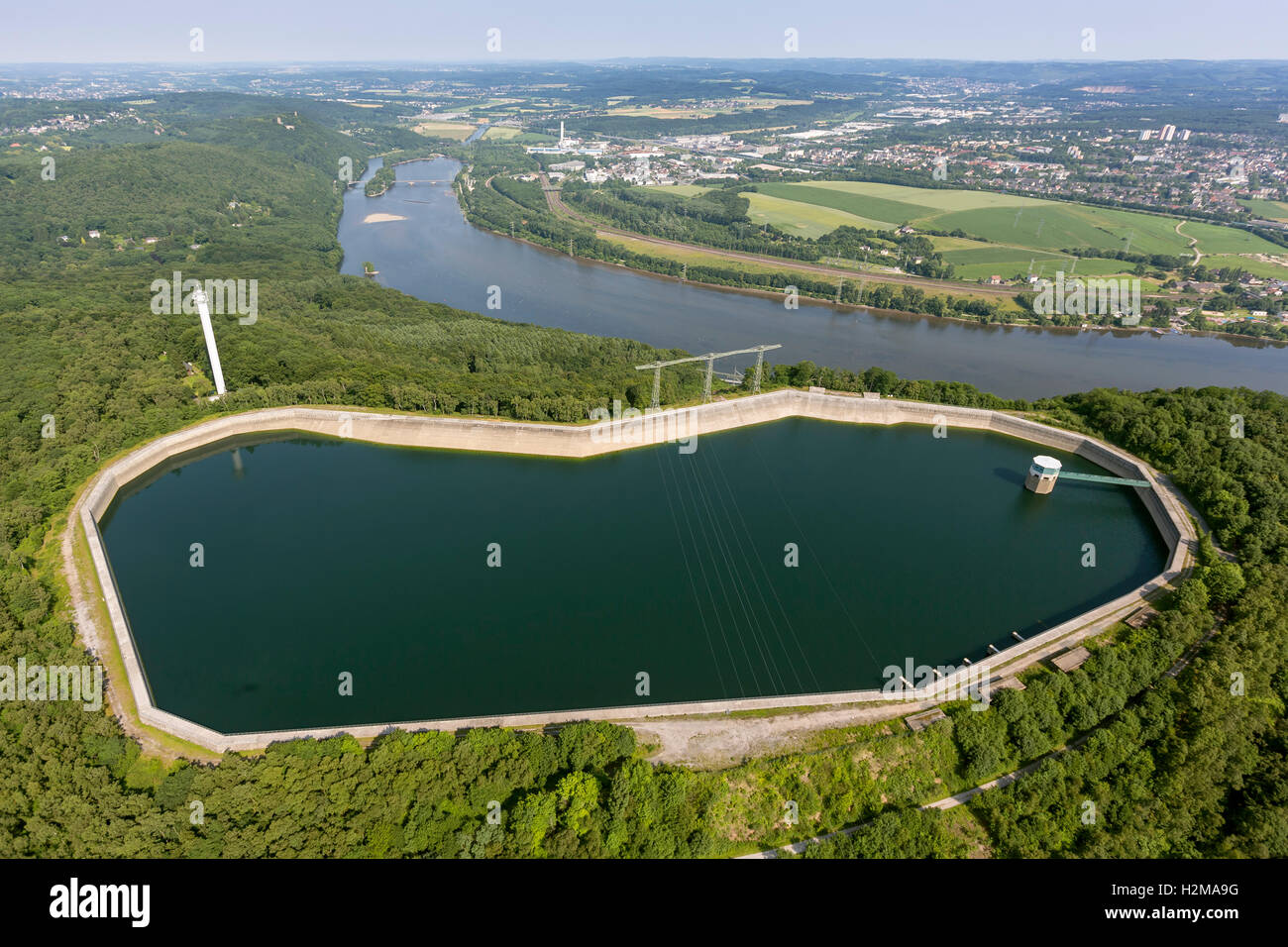 Pumpspeicherkraftwerk Koepchenwerk, Energiespeicherung, Luftaufnahme, Wasserkraftwerk, Hengsteysee, Herdecke, Luftaufnahme Stockfoto
