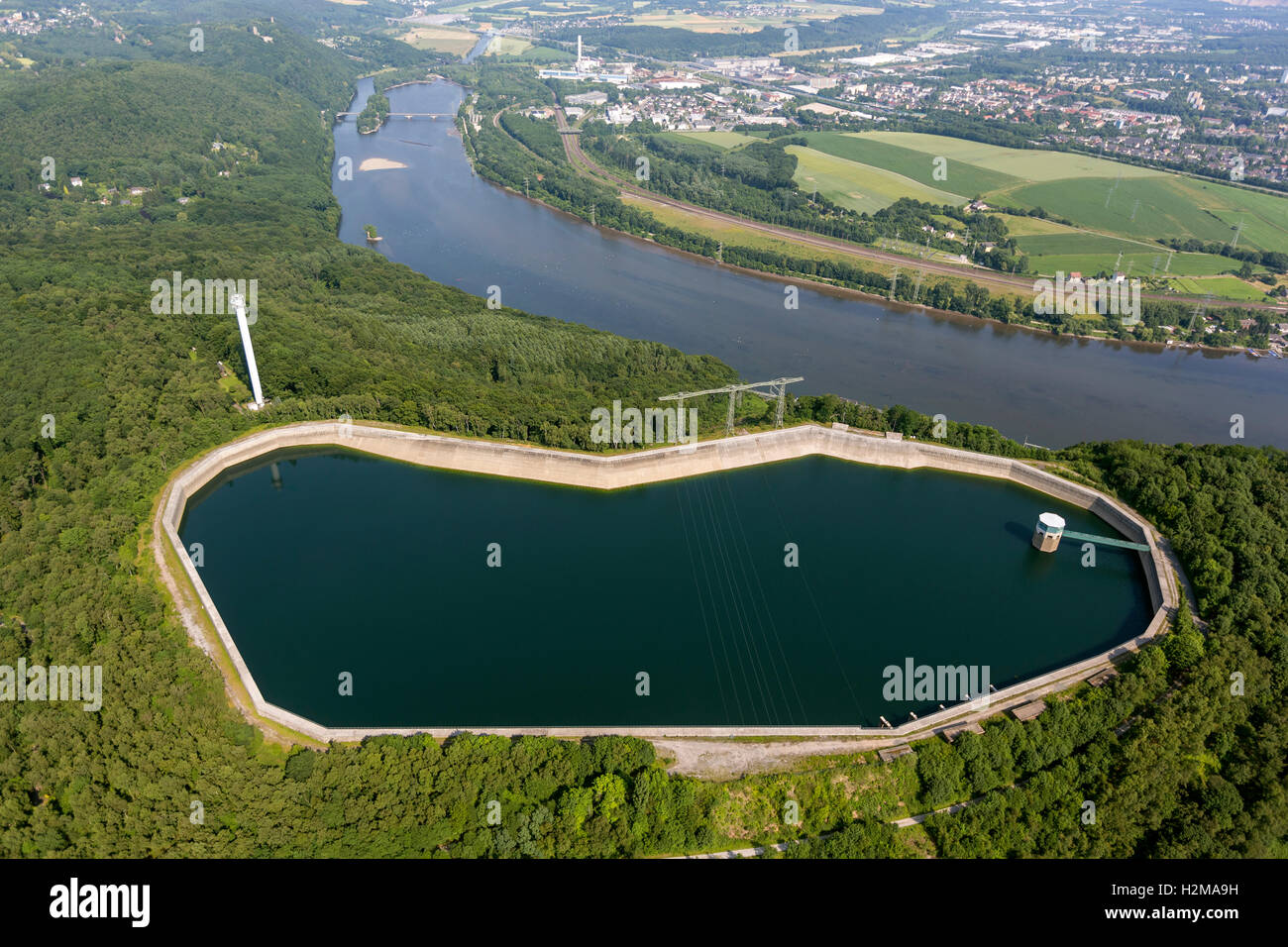 Pumpspeicherkraftwerk Koepchenwerk, Energiespeicherung, Luftaufnahme, Wasserkraftwerk, Hengsteysee, Herdecke, Luftaufnahme Stockfoto