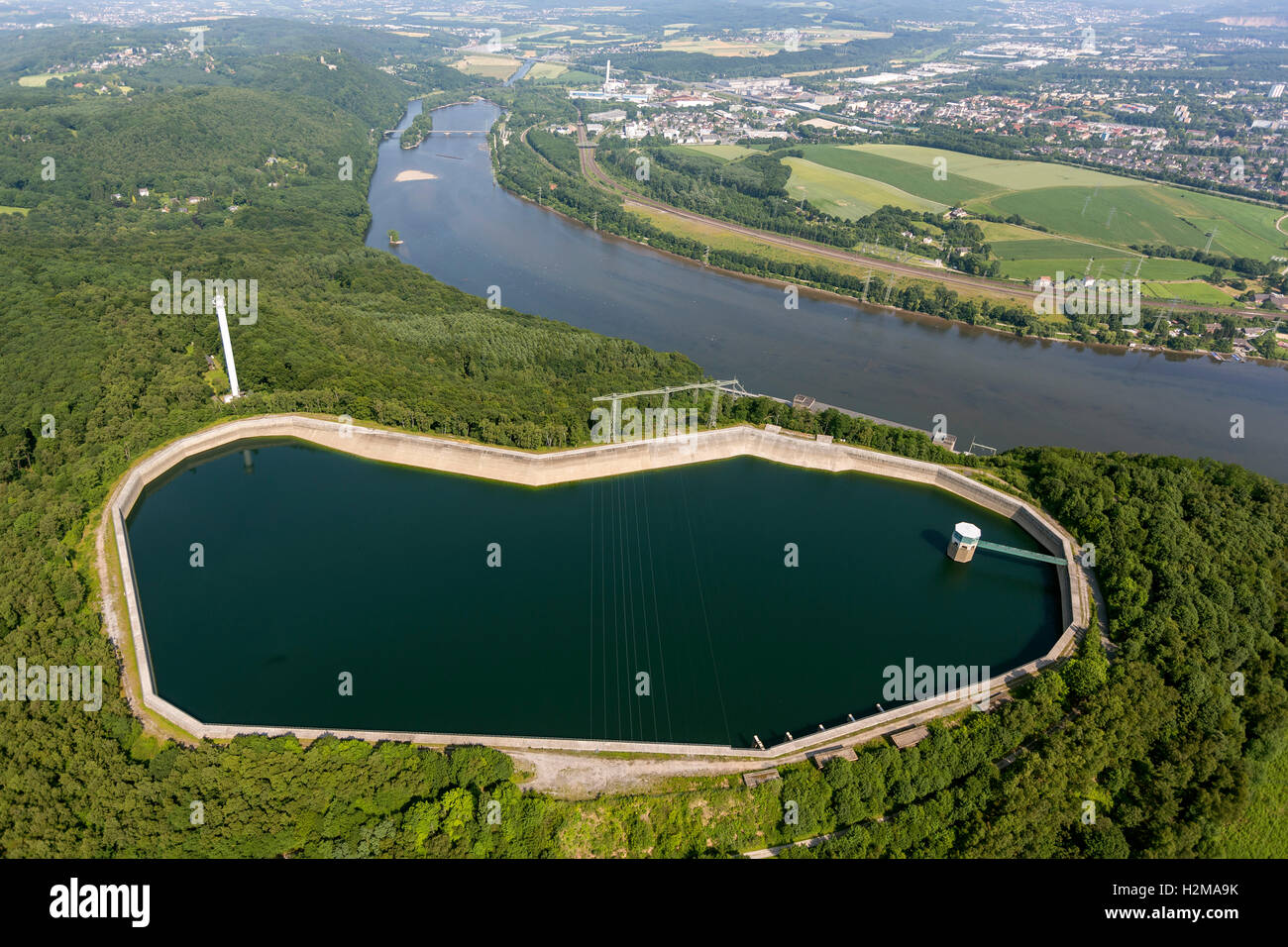 Pumpspeicherkraftwerk Koepchenwerk, Energiespeicherung, Luftaufnahme, Wasserkraftwerk, Hengsteysee, Herdecke, Luftaufnahme Stockfoto