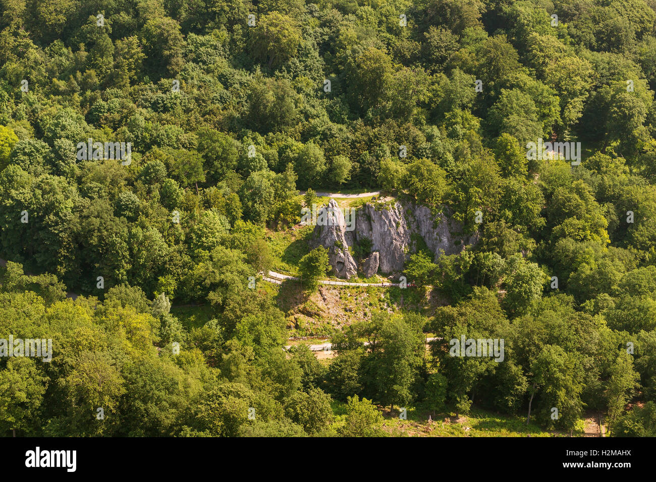 Luftbild, Bilsteinfelsen, Wildpark Bilsteintal, Luftbild von Warstein, Sauerland, Nordrhein-Westfalen Deutschland, Stockfoto