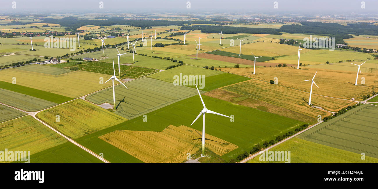 Luftbild, Haarstrang Hügel Anordnung Wind park lecken, Antenne Bild von Warstein, Sauerland, Nordrhein-Westp Stockfoto