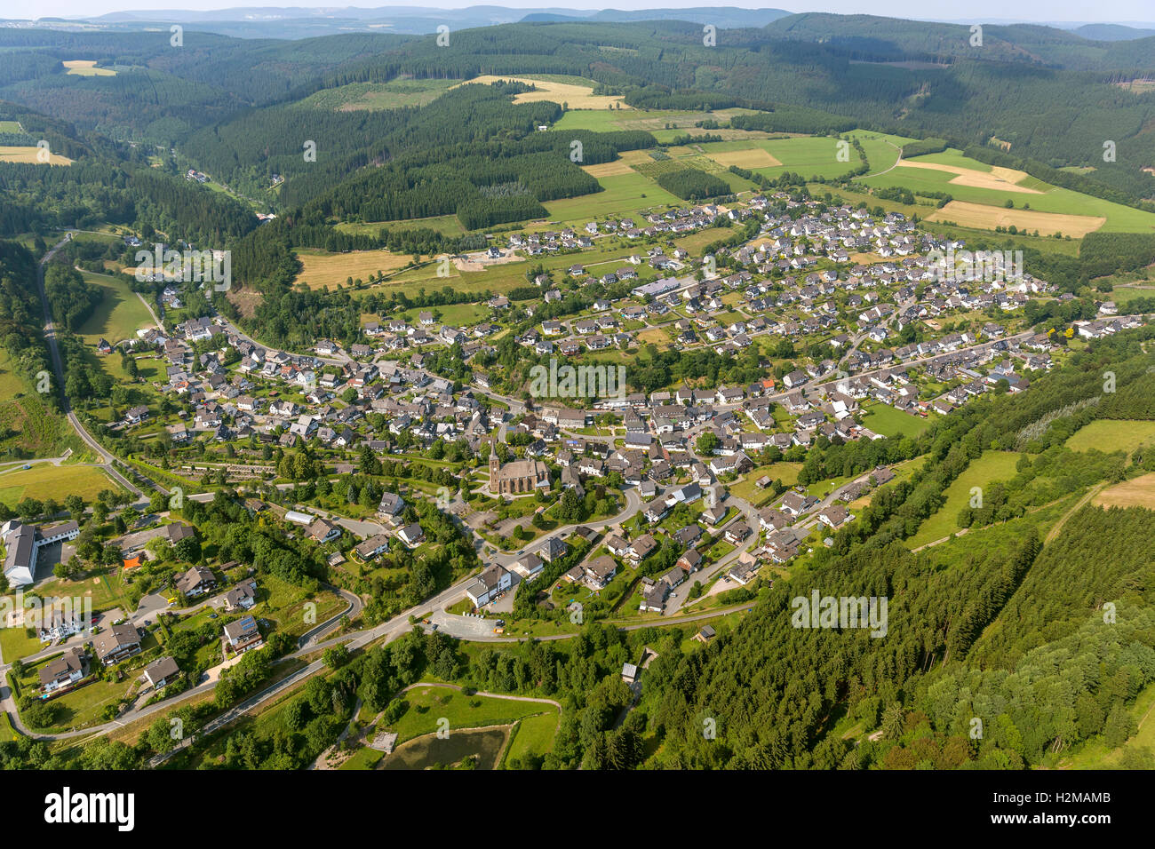 Luftbild, Höhe Dorf, Gemeinde, Züschen, Luftaufnahme von Winterberg