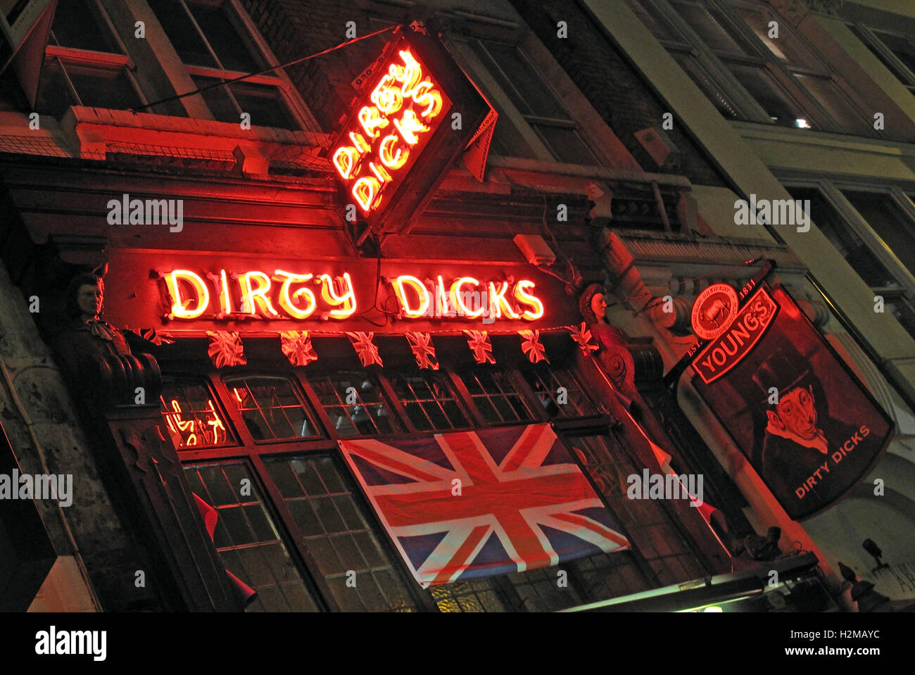 Dirty Dicks 18. Cent Pub, Liverpool Street / Bishopsgate, London, Großbritannien Stockfoto