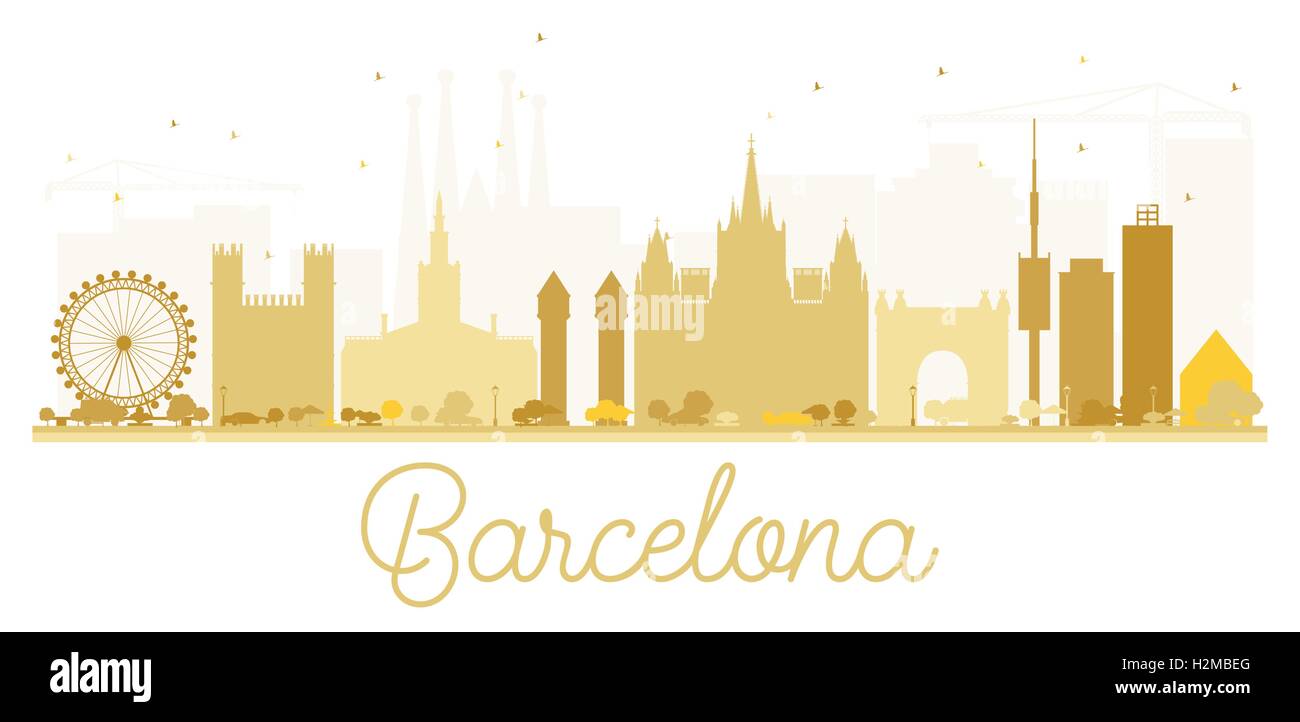Barcelona City Skyline goldene Silhouette. Vektor-Illustration. Einfache flache Konzept für Tourismus Präsentation, Banner, Plakat Stock Vektor