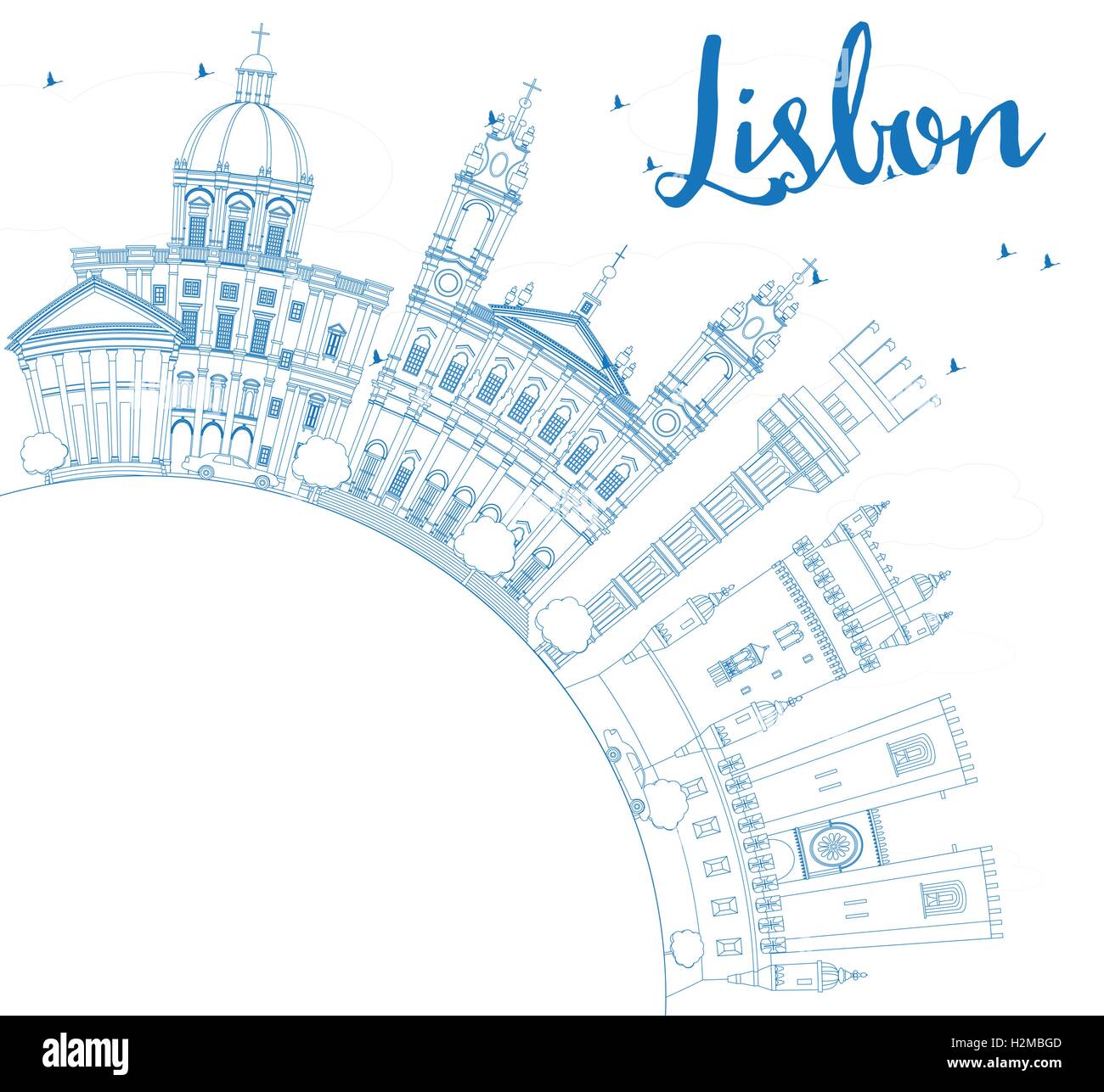 Gliederung von Lissabon mit blauen Gebäuden und textfreiraum Skyline. Vektor-Illustration. Geschäftsreisen und Tourismus-Konzept Stock Vektor