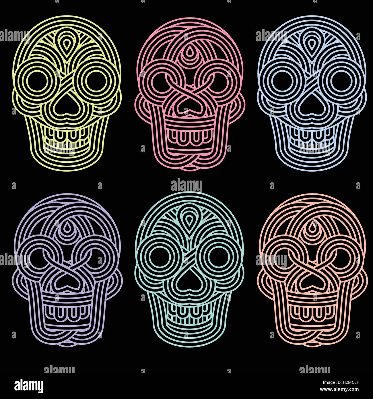 Reihe von parallelen Linien Schädel auf blackground Stock Vektor