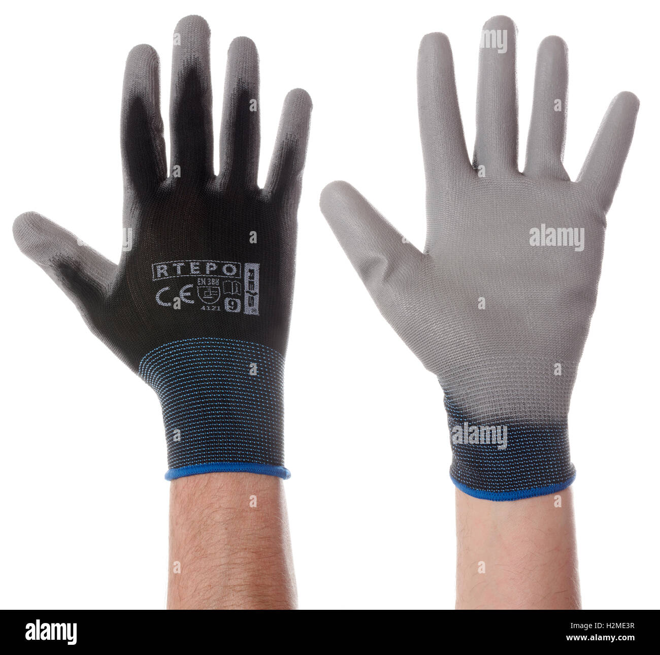 PU Arbeitssicherheit Handschuh auf weißem Hintergrund Stockfoto