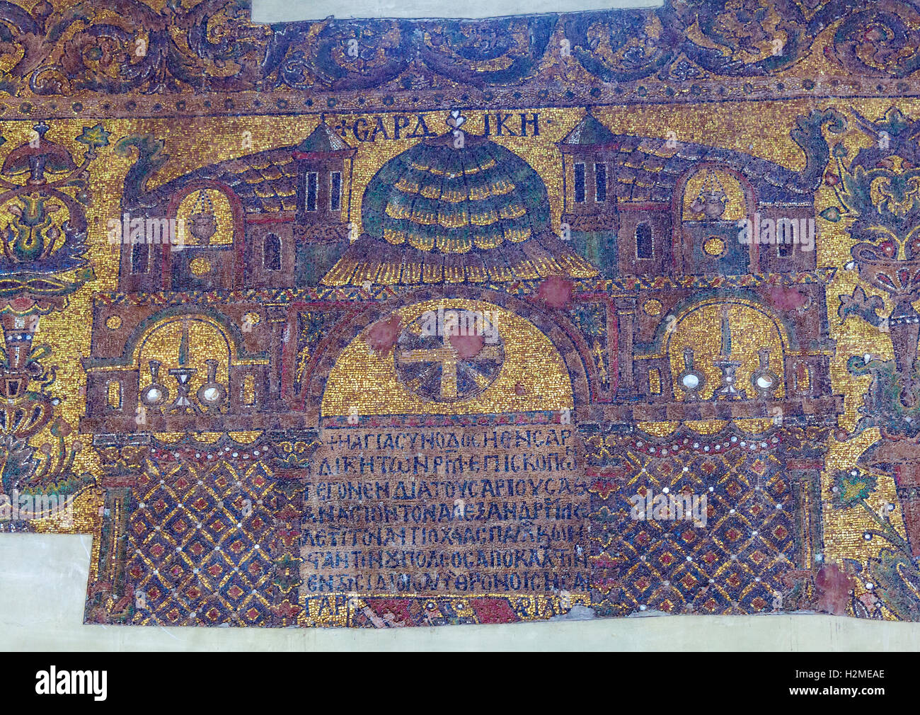 BETHLEHEM, ISRAEL - 19. Februar 2013: Byzantinische Mosaiken im Inneren der Geburtskirche Stockfoto