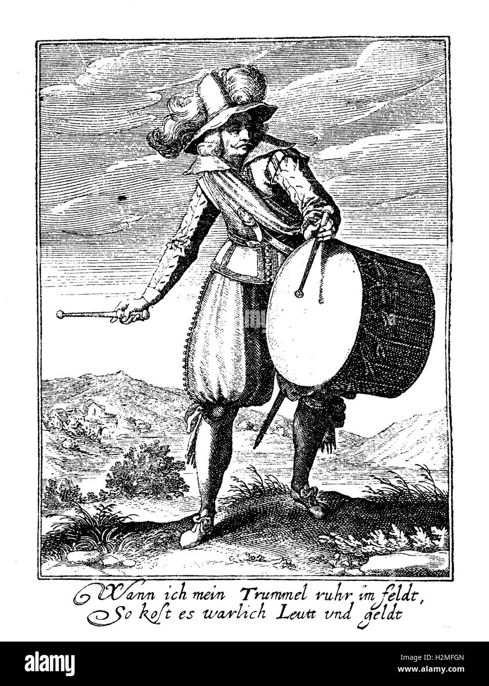 Dreißig Jahre Krieg Soldaten-Schlagzeuger, Mitte XVII Jahrhundert Stockfoto
