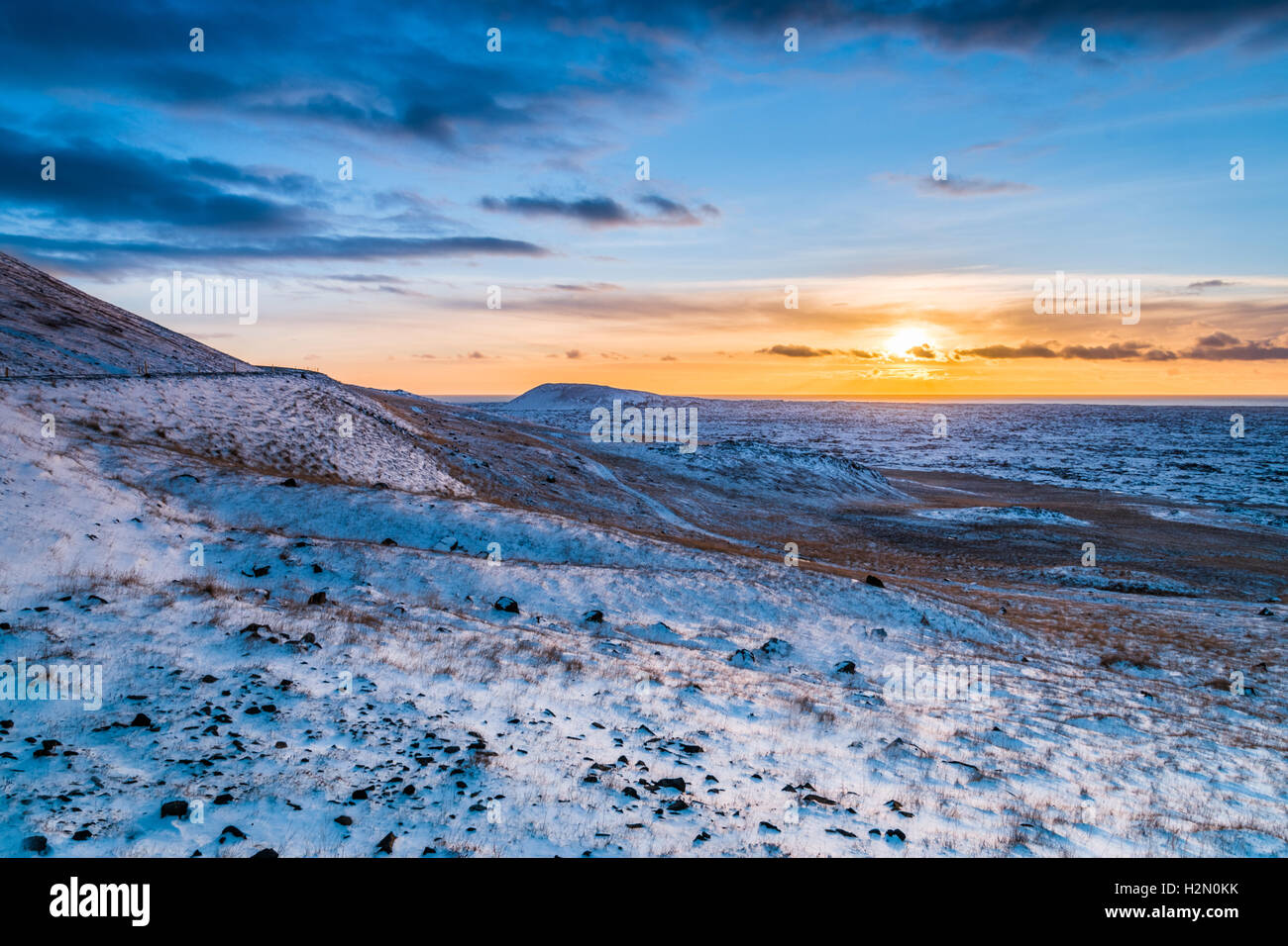 Dieses Foto wurde bei der Snæfellsnes-Halbinsel befindet sich westlich von Berggipfeln, in West-Island gedreht. Stockfoto