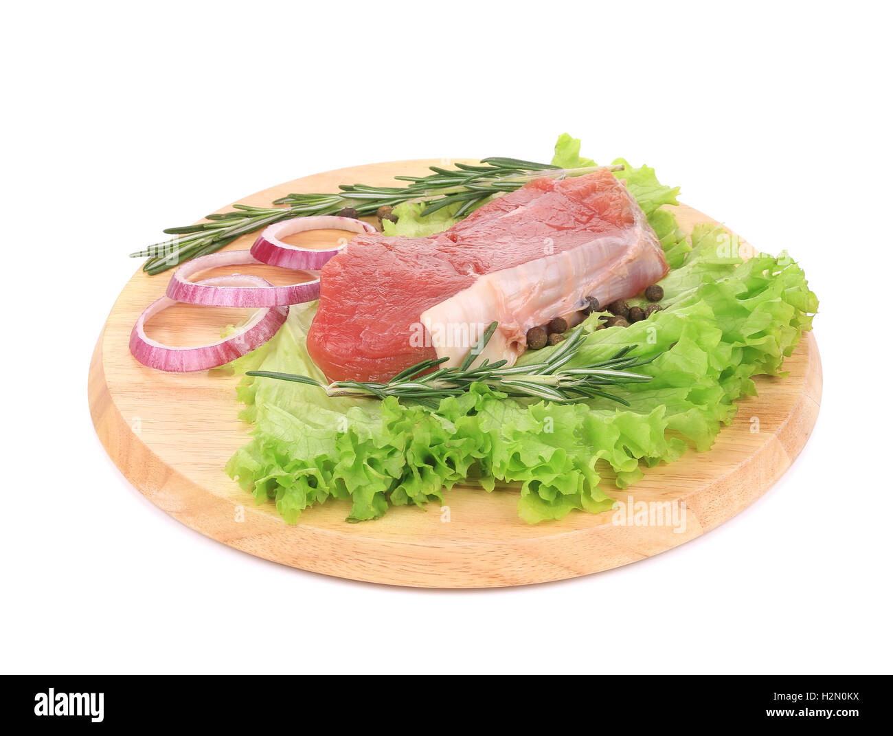 Rohes Steak auf Platte. Stockfoto