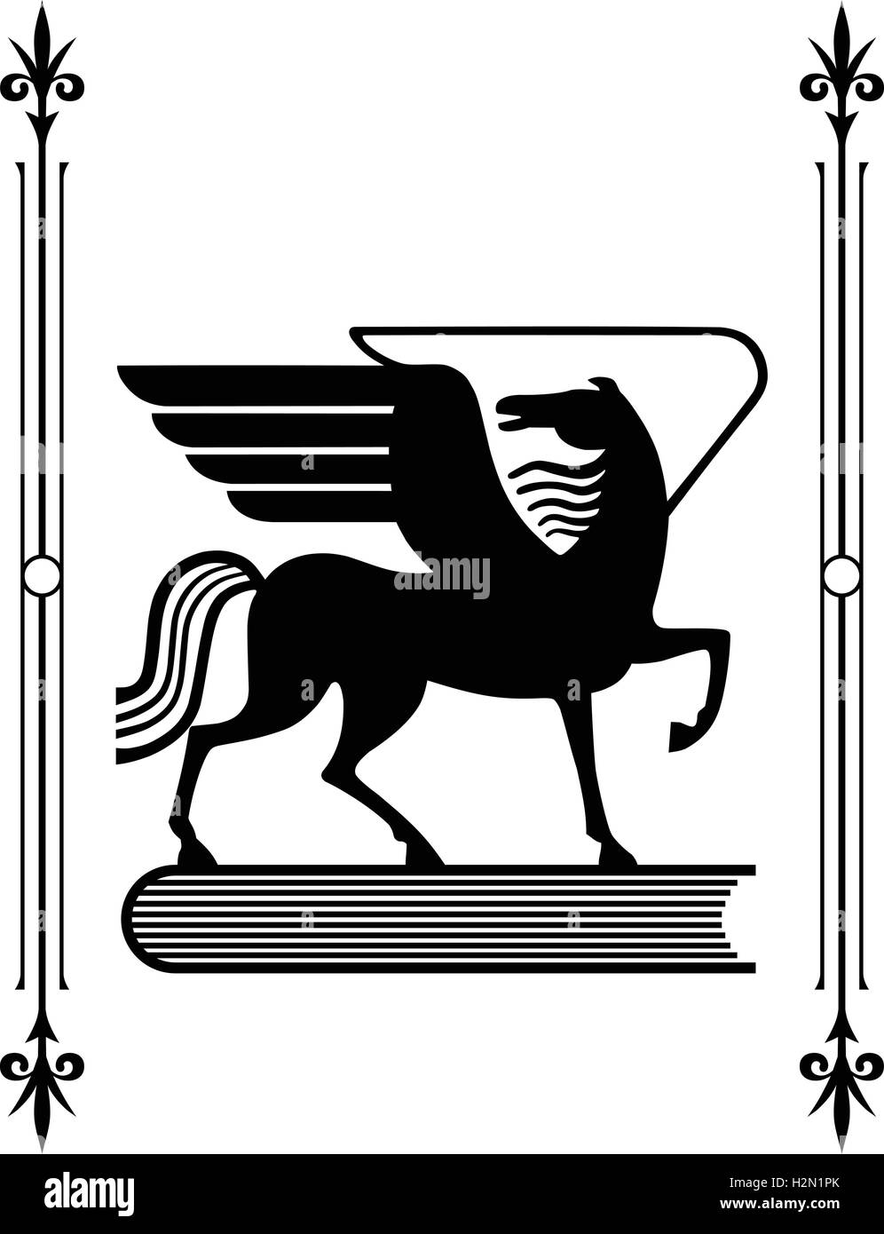 Symbol der griechischen Mythologie das geflügelte Pferd Pegasus, ein Liebling der Musen Stock Vektor