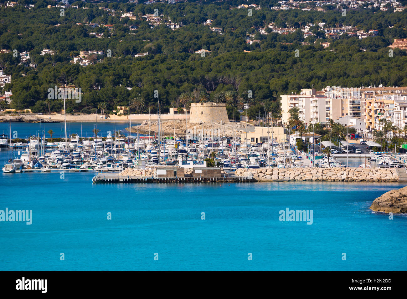 Moraira Teulada Yachthafen Port in Alicante Mittelmeer Stockfoto