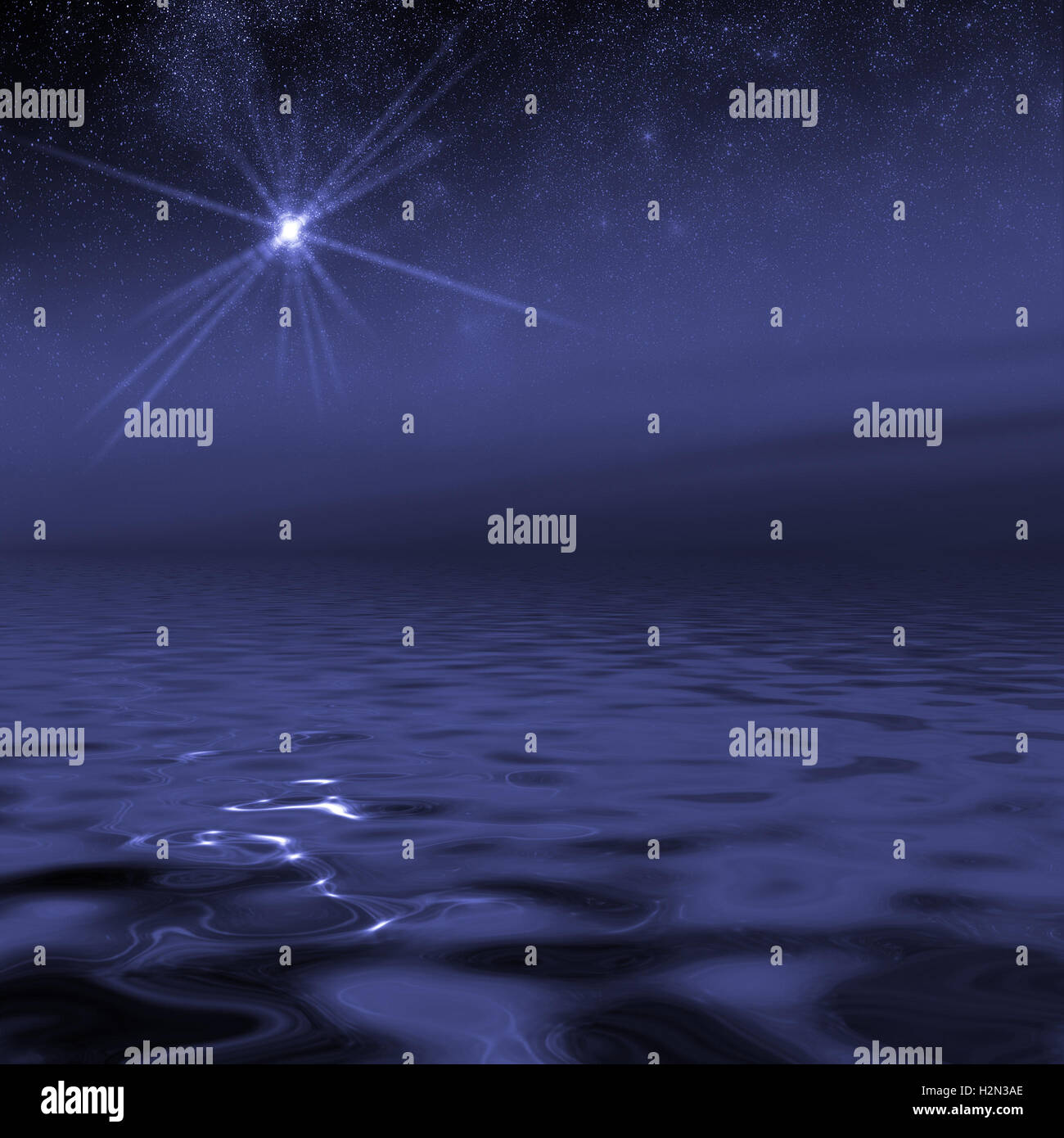Künstlerische Sicht auf eine Supernova Star von wellig Meeresoberfläche sichtbar Stockfoto