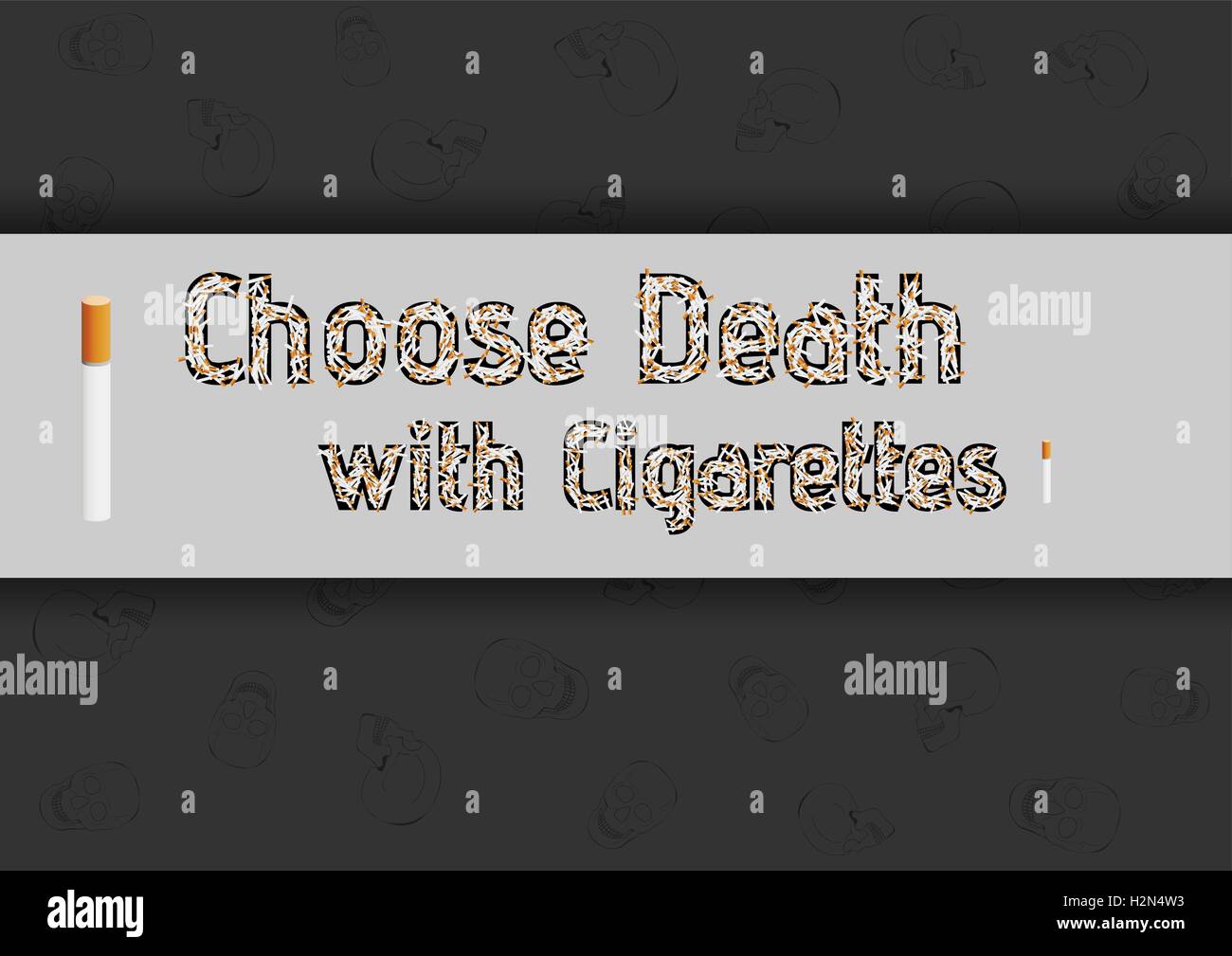 Zigaretten und Totenköpfe auf dunklem Hintergrund Stock Vektor