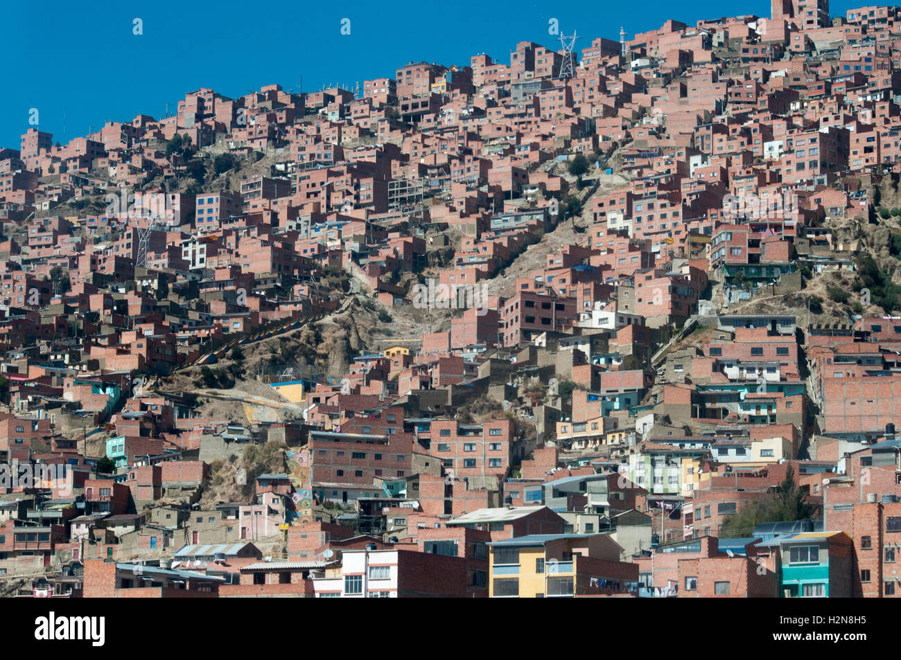 La Paz Wohnviertel von Mi Teleferico, die Seilbahn 2014 eröffnet gesehen Stockfoto