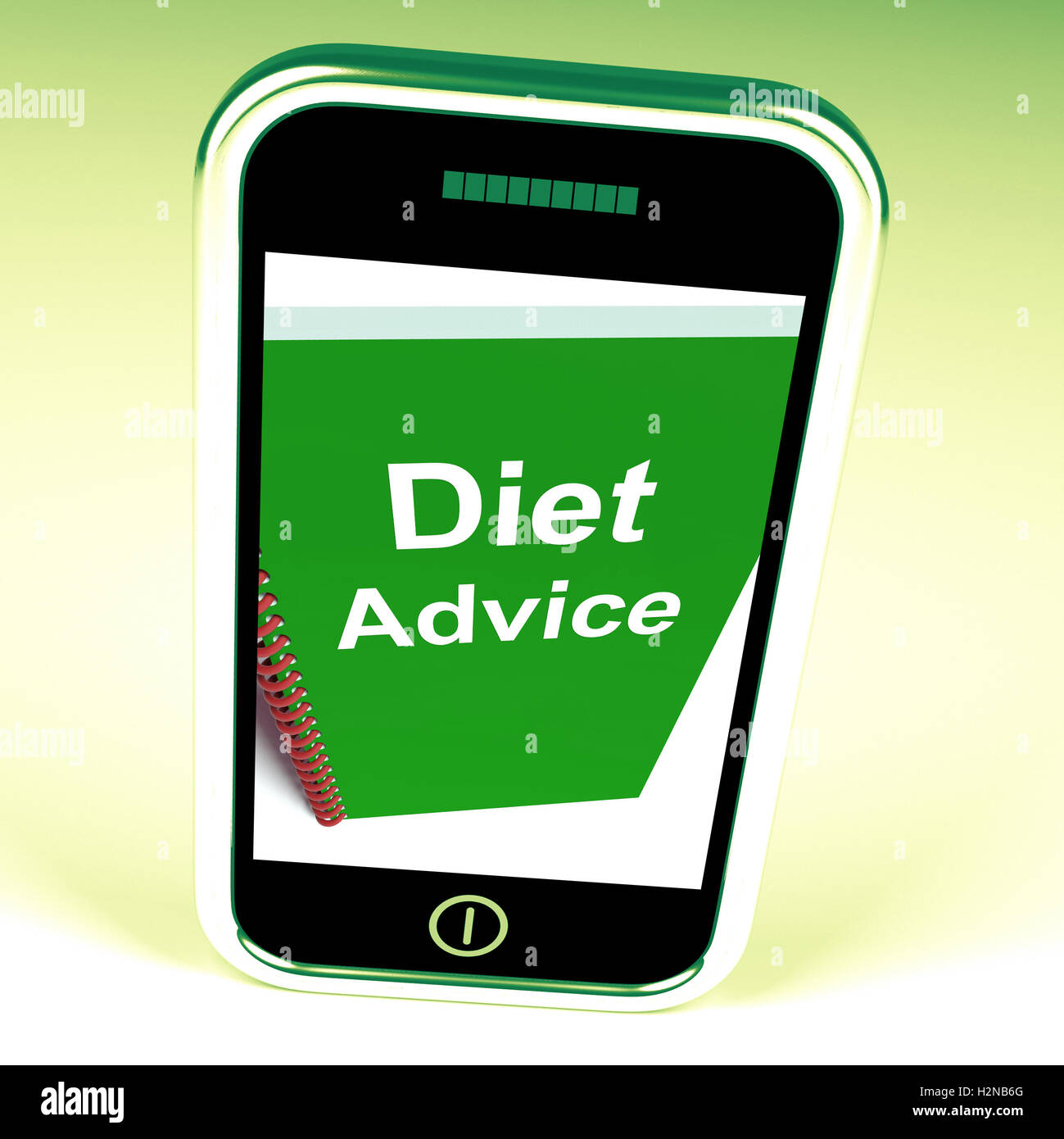 Diätetische Beratung am Telefon mit gesunder Ernährung Stockfoto