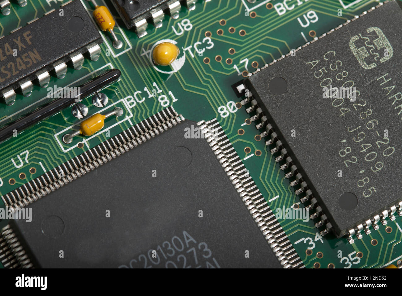 Elektronischen Leiterplatte mit Komponenten Stockfoto