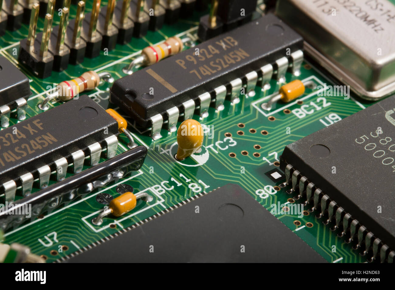 Elektronischen Leiterplatte mit Komponenten Stockfoto
