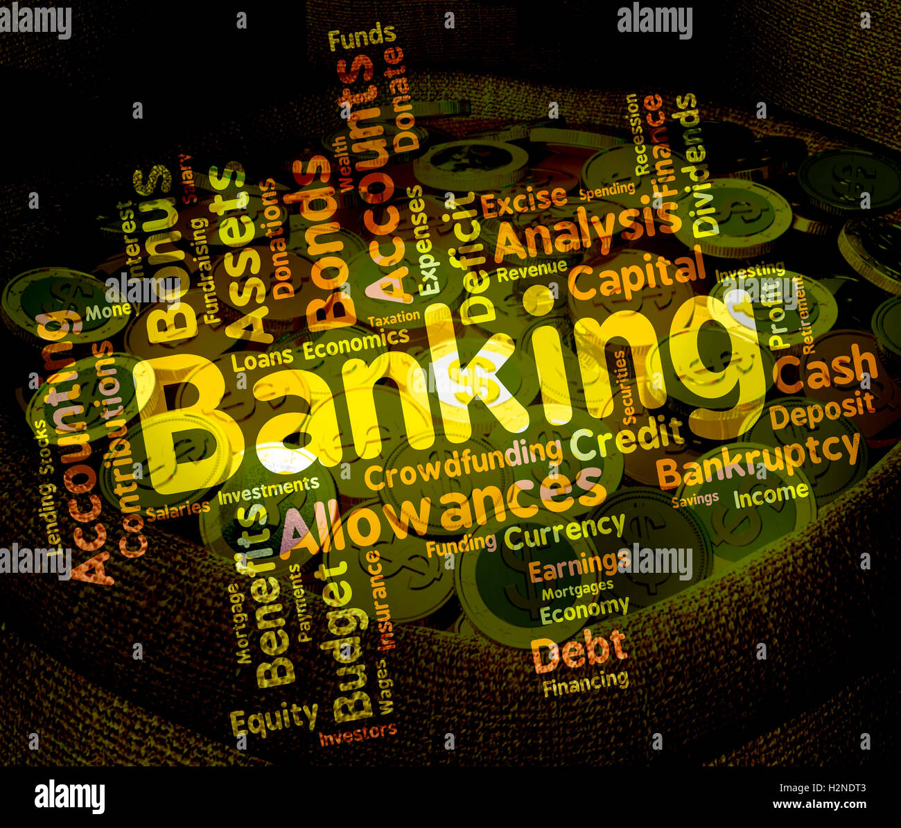 Also E-Banking Banking Wortbedeutung und Banken Stockfoto