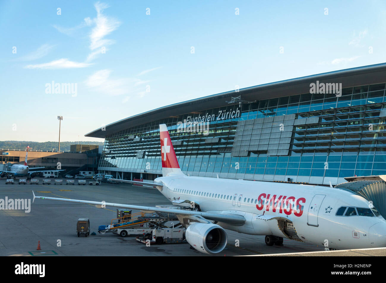 Zürich Flughafen, Flughafen Zürich, auch bekannt als Flughafen Kloten, der größte internationale Flughafen der Schweiz wichtigste Hub o Stockfoto