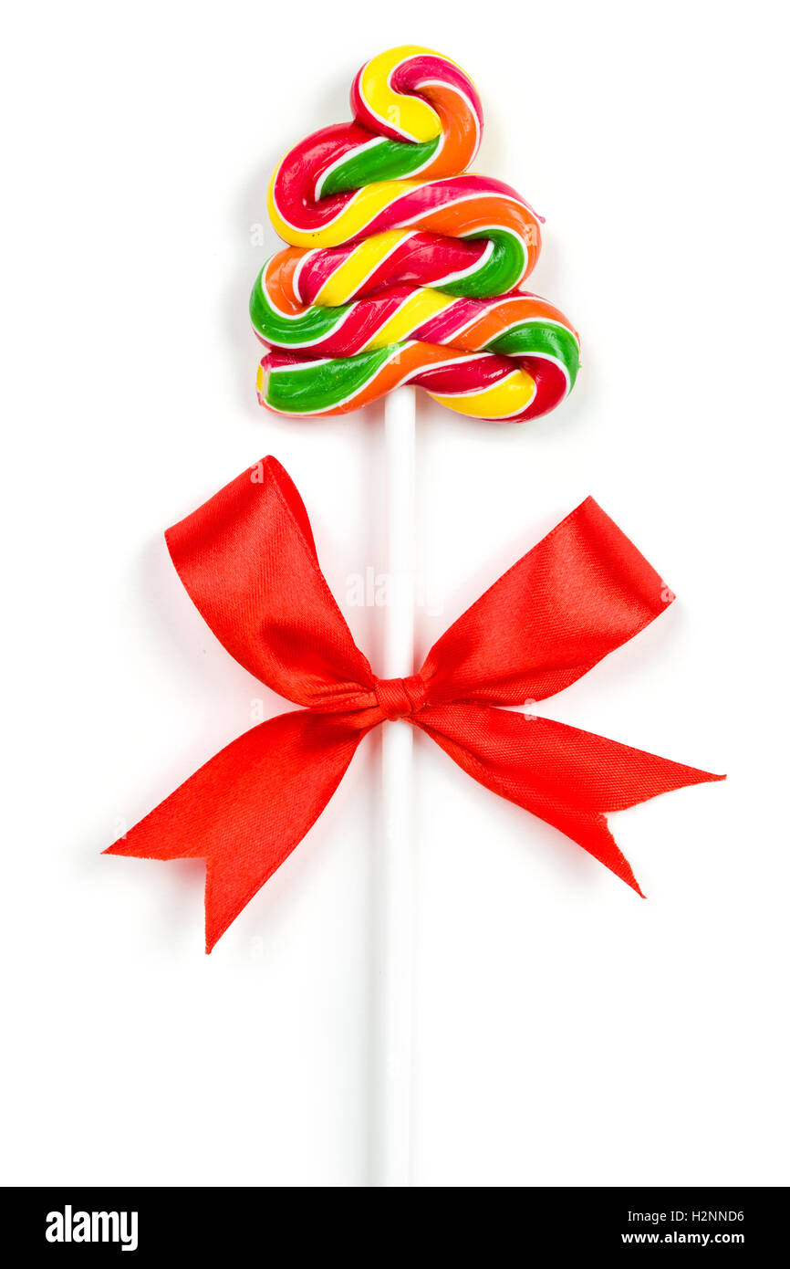 Weihnachten Zuckerstangen mit roter Schleife Stockfoto