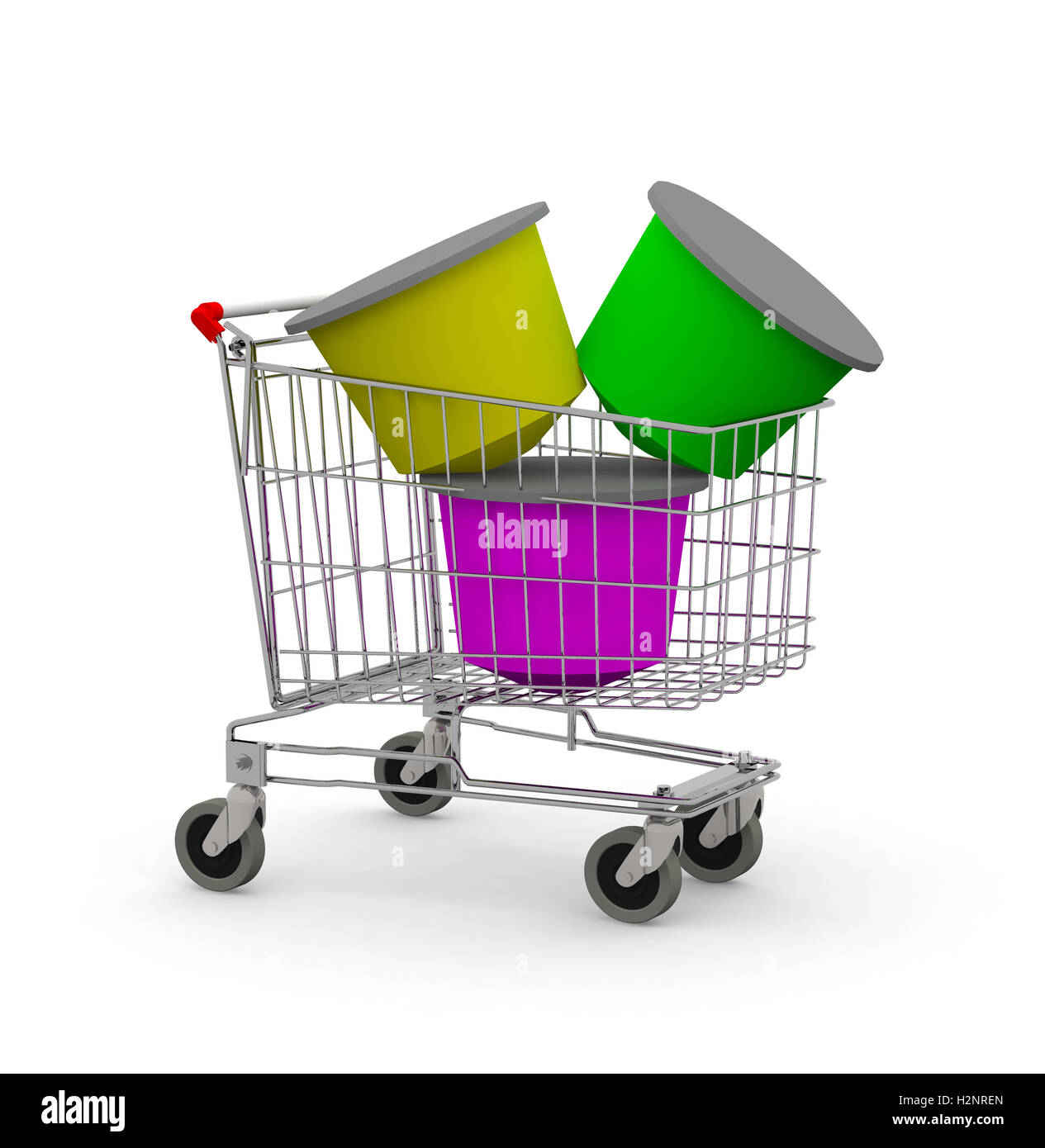 Einkaufswagen voller Kaffee-Kapsel, 3d illustration Stockfoto
