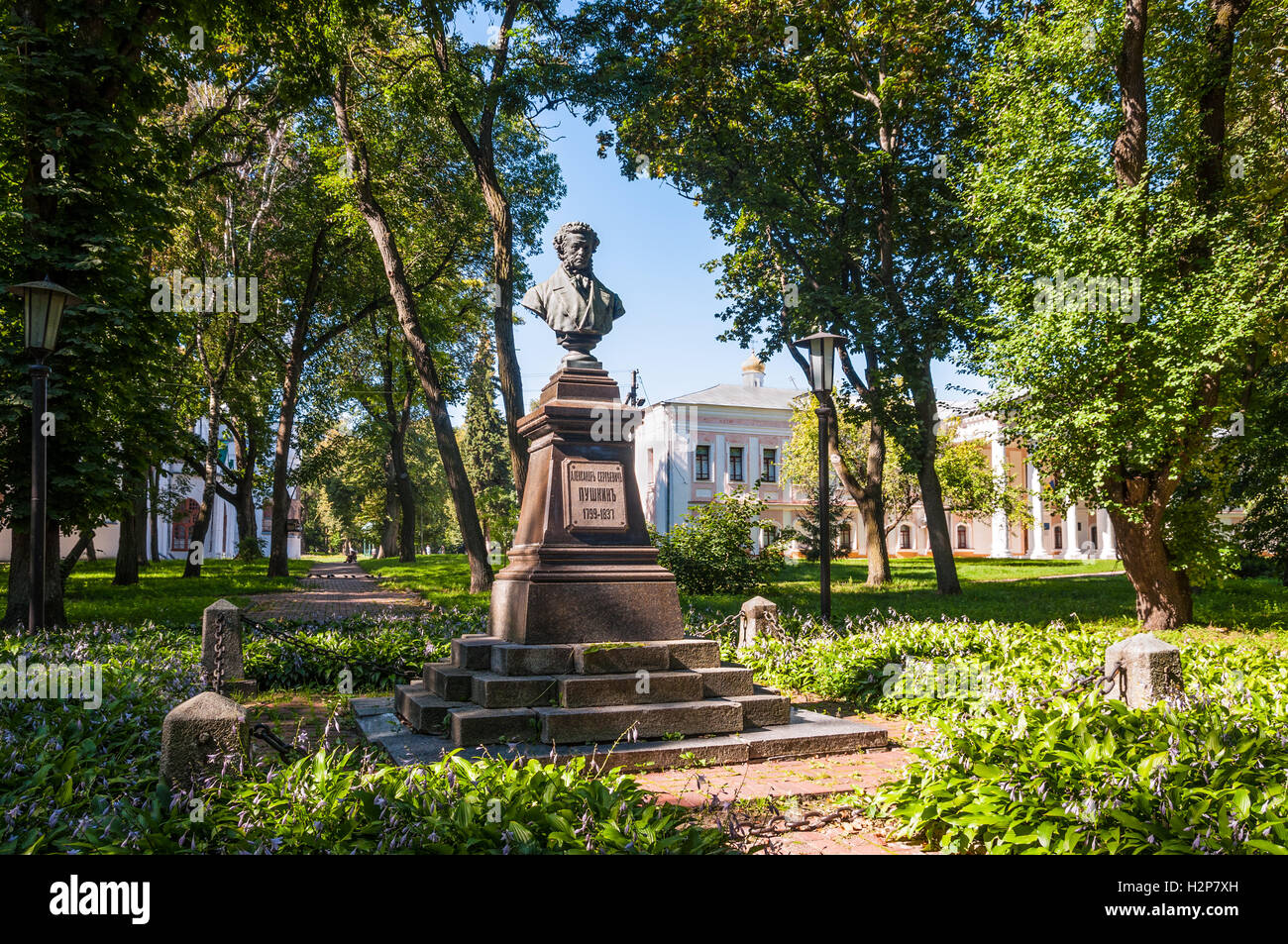 Denkmal des russischen Dichters Alexander Pushkin in Tschernihiw, Ukraine. Stockfoto