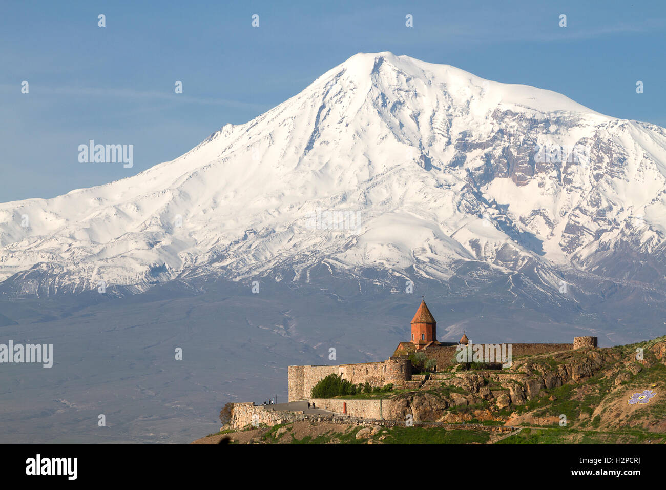 Kloster Khor Virap und den Berg Ararat, in Armenien. Stockfoto