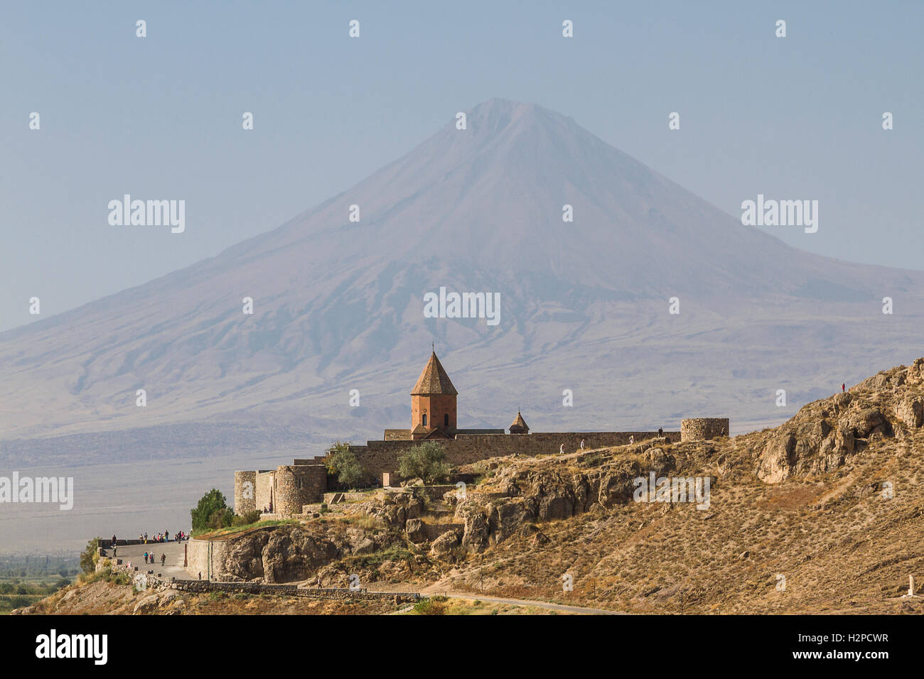 Khor Virap Kloster und den kleinen Berg Ararat, in Armenien. Stockfoto