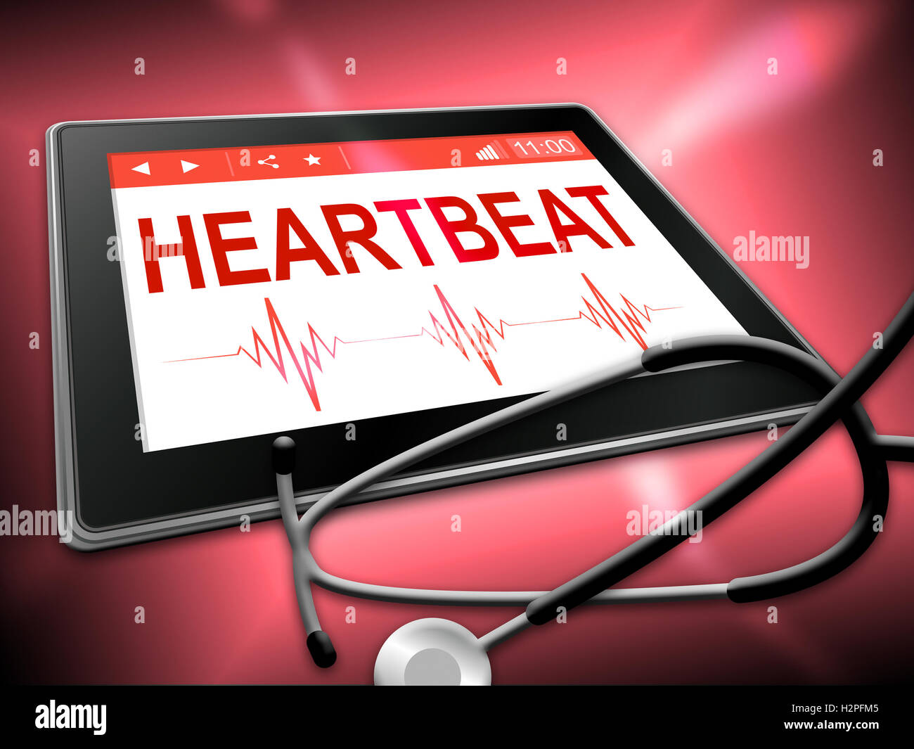 Herzschlag-Tablet zeigt Pulslinie und Grafik Stockfoto