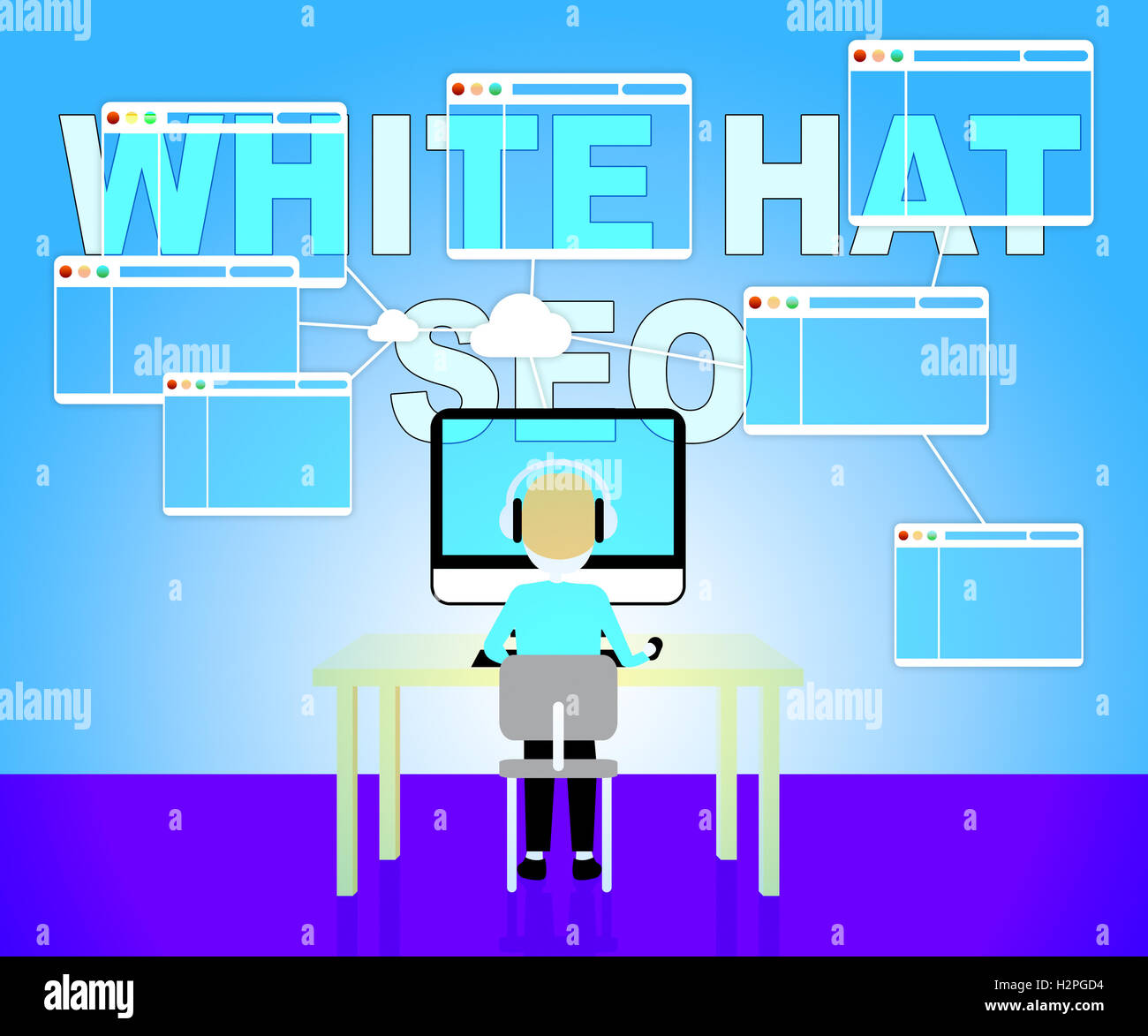 White Hat Seo, Suchmaschinen und Optimierung angibt Stockfoto