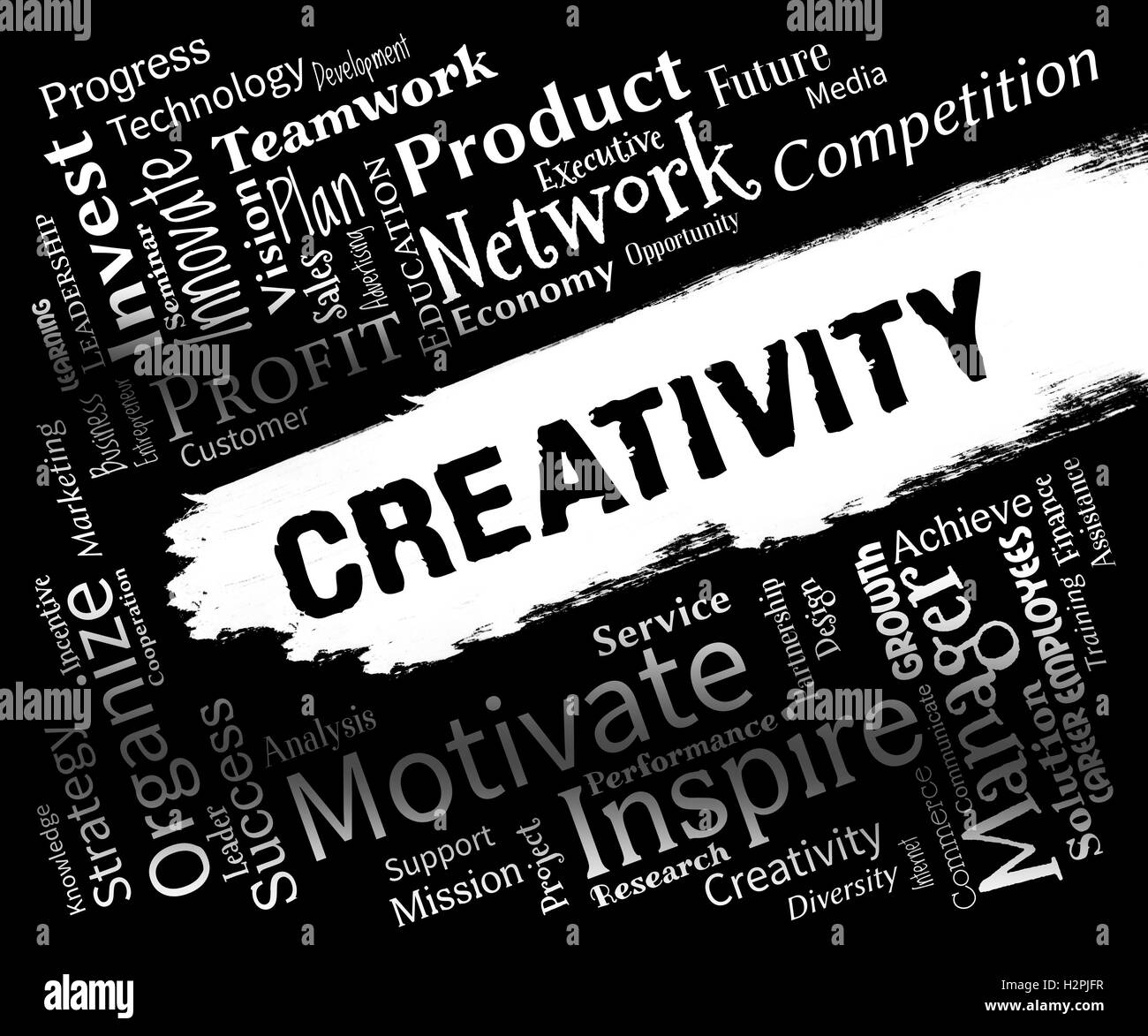 Kreativität Worte repräsentieren Innovationsideen und Phantasie Stockfoto