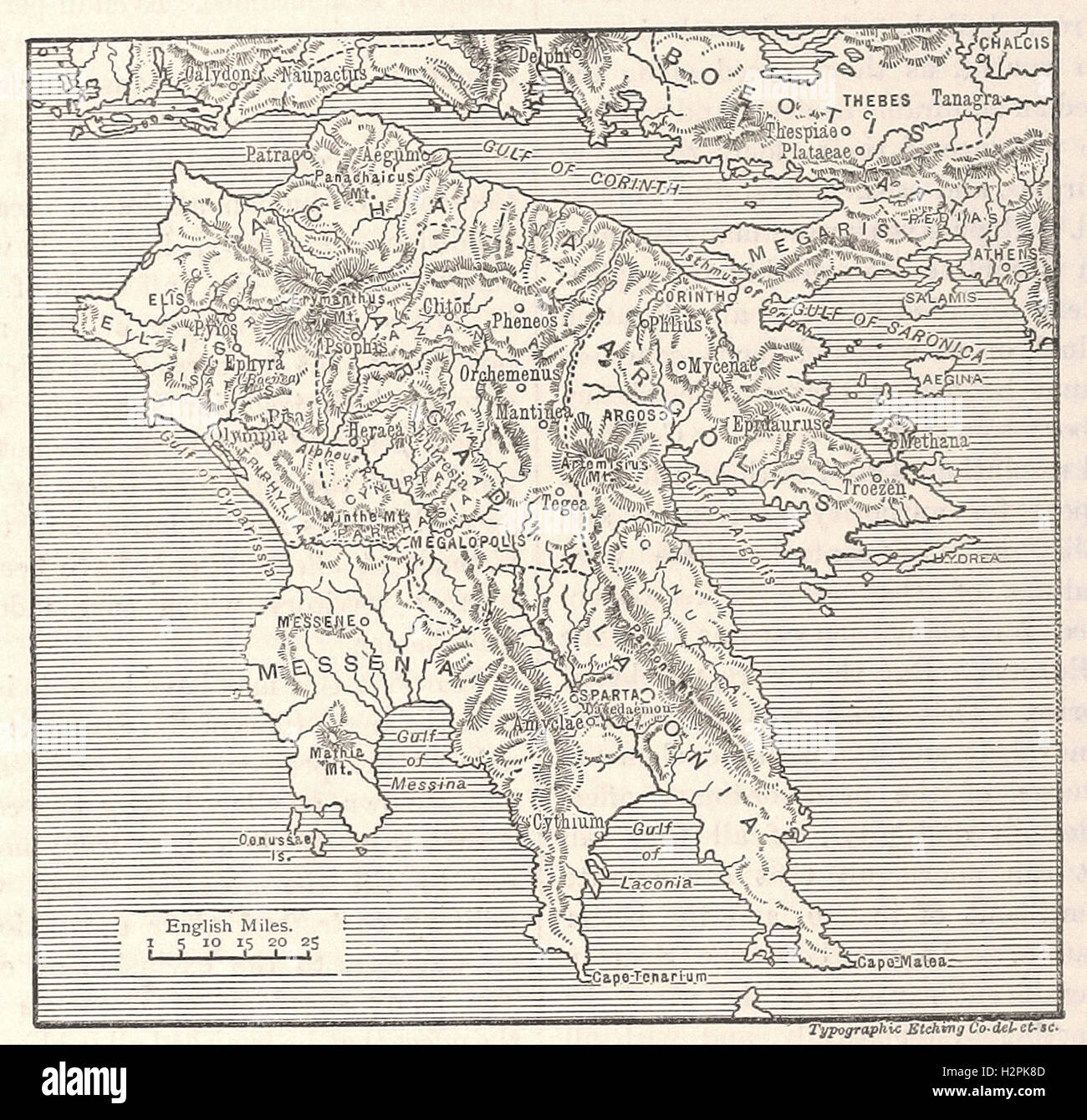 Karte des Peloponnes - aus "Cassell es illustrierte Universal-Historie - 1882 Stockfoto
