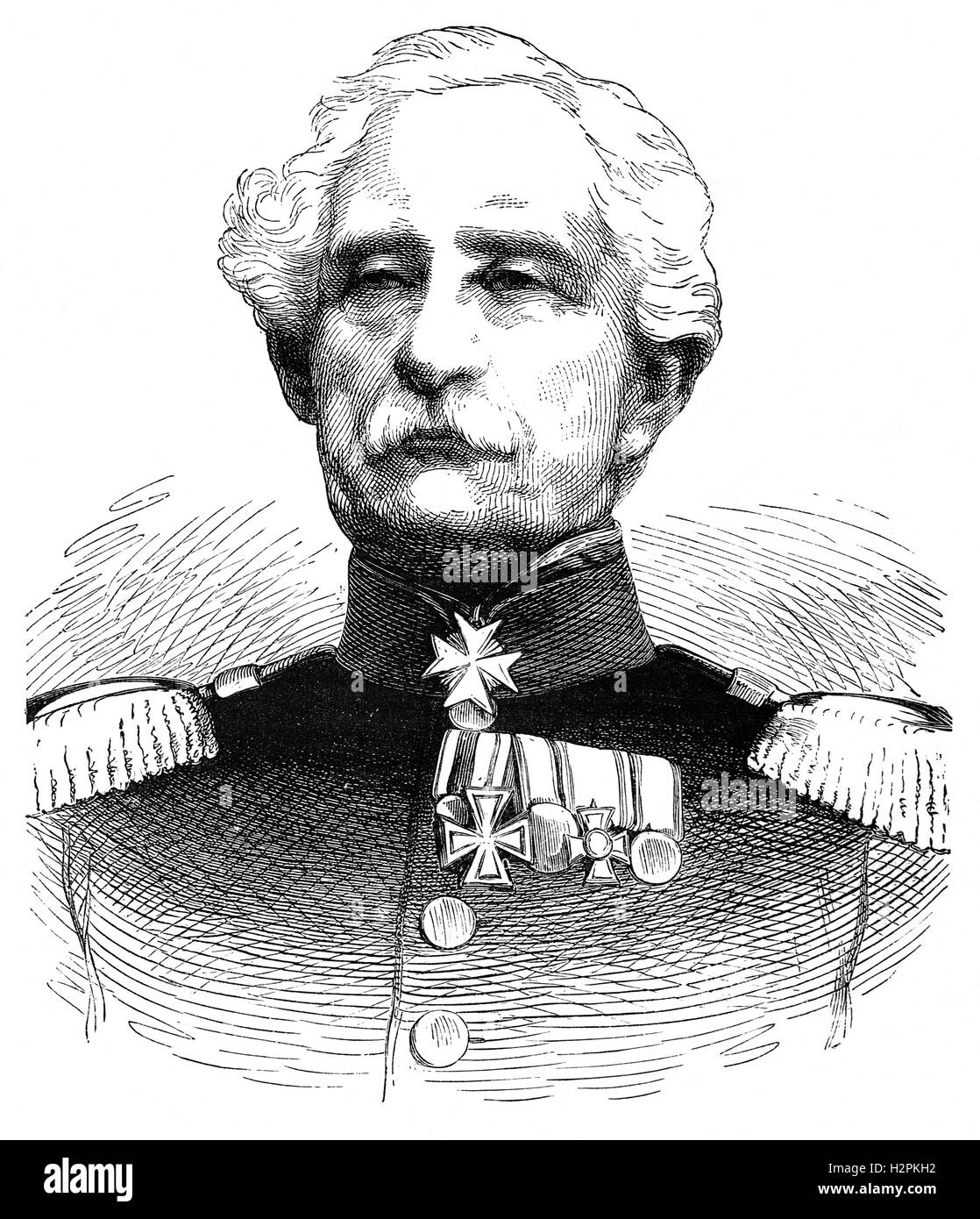Karl Friedrich von Steinmetz (1796 – 1877) war ein deutscher General und Feldmarschall. Er wurde 1864 General der Infanterie befördert und führte die V Korps in den preußisch-österreichischen Krieg von 1866. Seiner geschickten und entschlossene Führung wurde in drei Schlachten an drei aufeinanderfolgenden Tagen, die Schlacht von Nachod, Skalitz und Schweinschädel angezeigt. Stockfoto