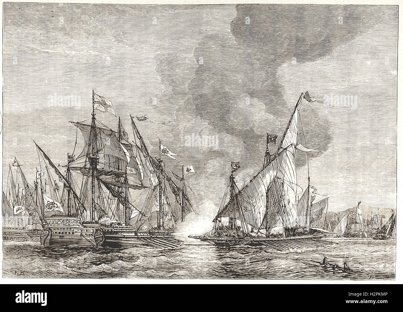 DIE Schlacht von LEPANTO - aus "Cassell es illustrierte Universal-Historie - 1882 Stockfoto