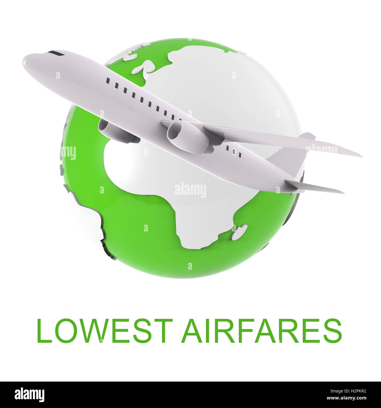 Niedrigste Flugpreise Wort und Flugzeug bedeutet günstigsten Flüge 3D-Rendering Stockfoto