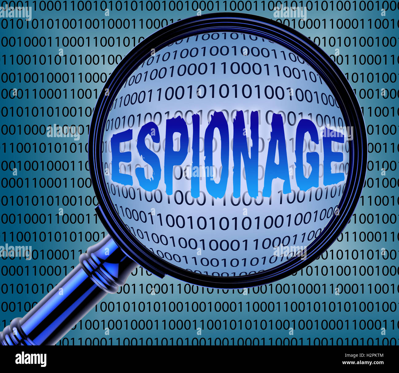 Computer-Spionage-Wort auf Lupe stellt digitalen Diebstahl 3D-Rendering Stockfoto