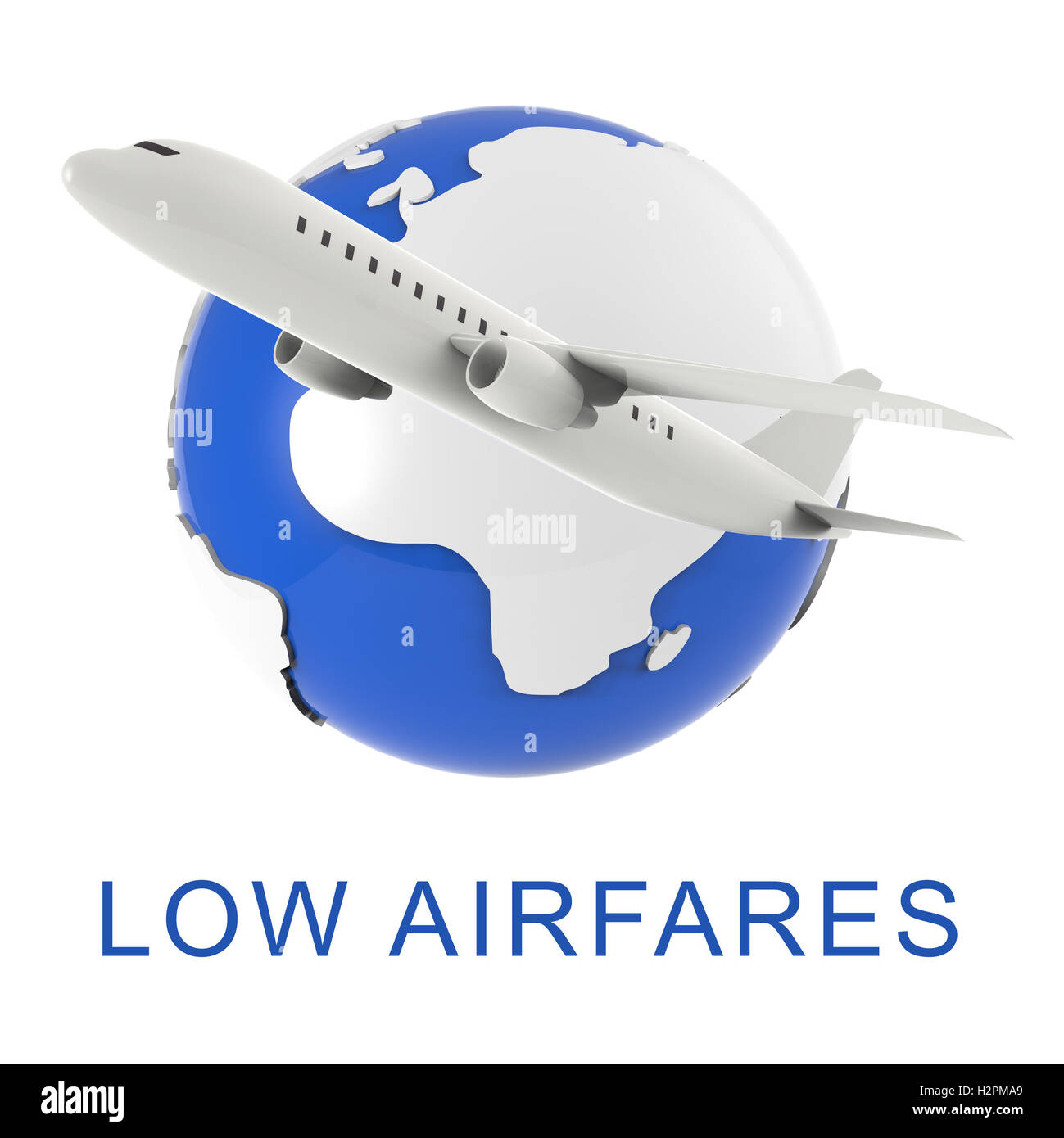 Niedrigste Flugpreise Wort und Flugzeug bedeutet billigsten Flug 3D-Rendering Stockfoto