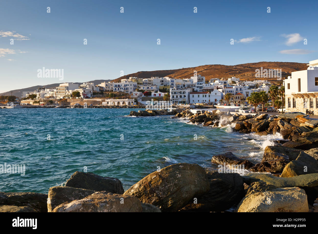 Blick auf die Stadt Tinos. Stockfoto