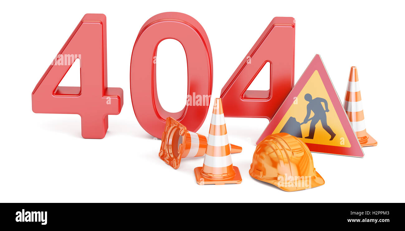 404-Konzept, 3D-Rendering isolierten auf weißen Hintergrund Stockfoto