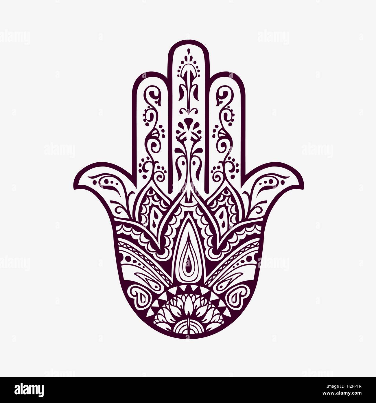 Hamsa mit ethnischen Ornamente. Hand gezeichnet Vektor-illustration Stock Vektor