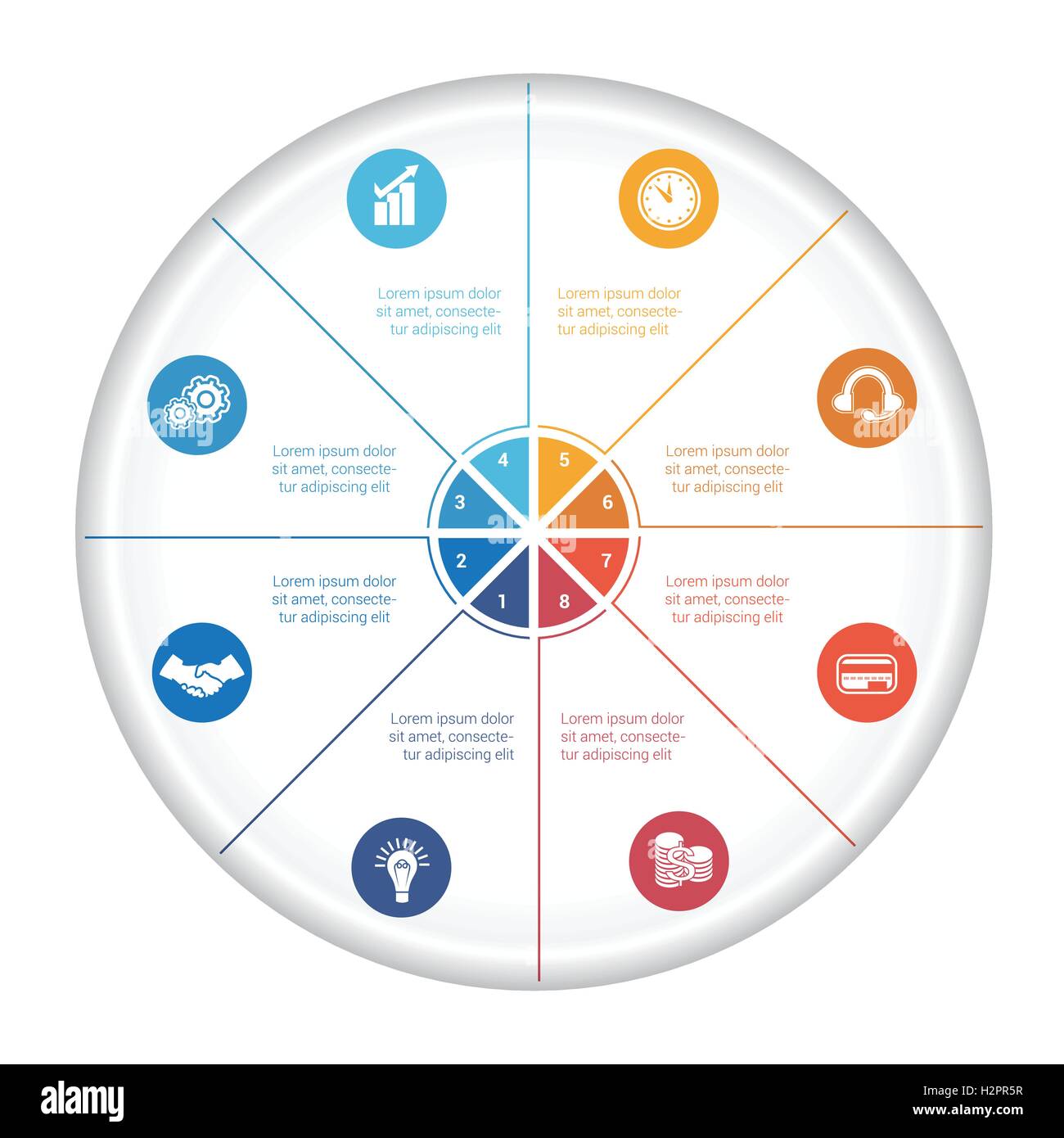 Infografik-Kreisdiagramm 8-Optionen Stock Vektor
