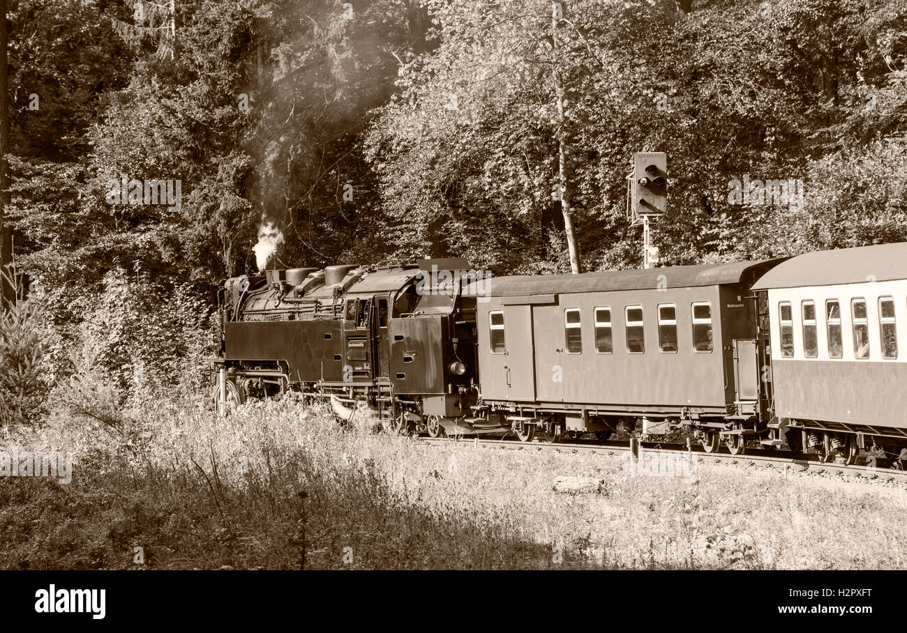 Schmalspur-Dampflok aus Brocken zu Werningerode. Die Züge zum Brocken Berg sind bei Touristen beliebt und betreiben Stockfoto