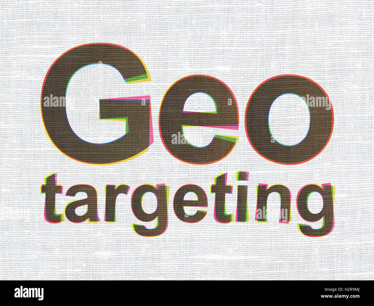 Finanzen-Konzept: Geo-Targeting auf Stoff Textilhintergrund Stockfoto