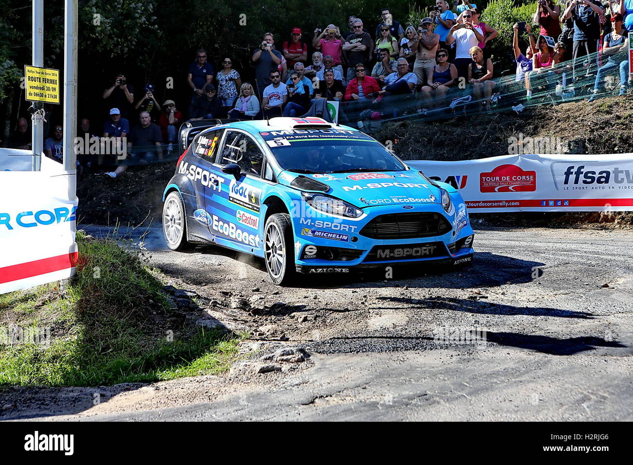 Sorbo Ocagnano, Corsica. 30. September 2016. WRC rally Tour de Corse. Mads Östberg (noch)-Ola Floene (noch) Ford Fiesta WRC-Credit: Action Plus Sport/Alamy Live News Stockfoto