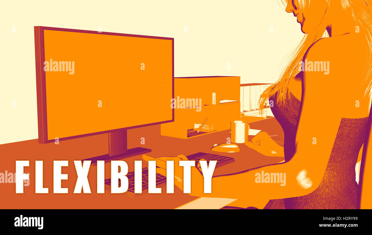 Flexibilität-Konzept-Kurs mit Frau betrachten Computer Stockfoto