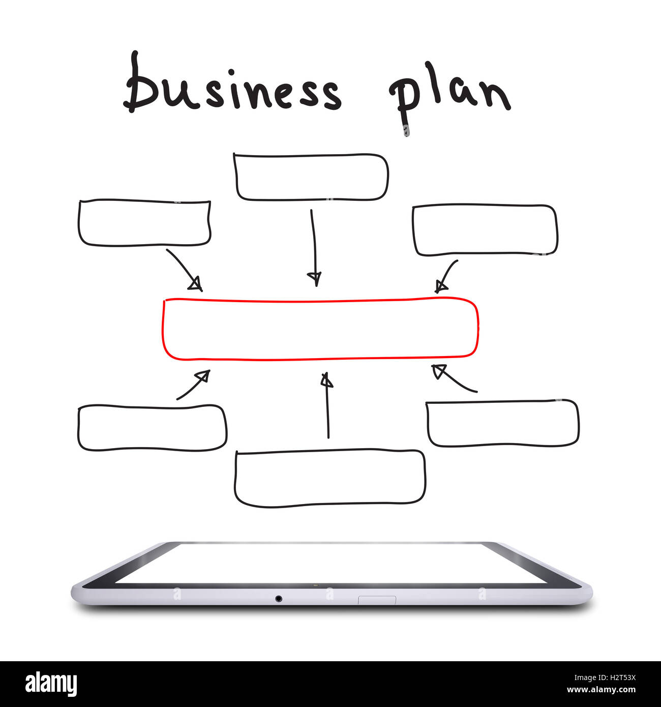 Auf dem Bildschirm des Tablets ist Blockdiagramm Stockfoto